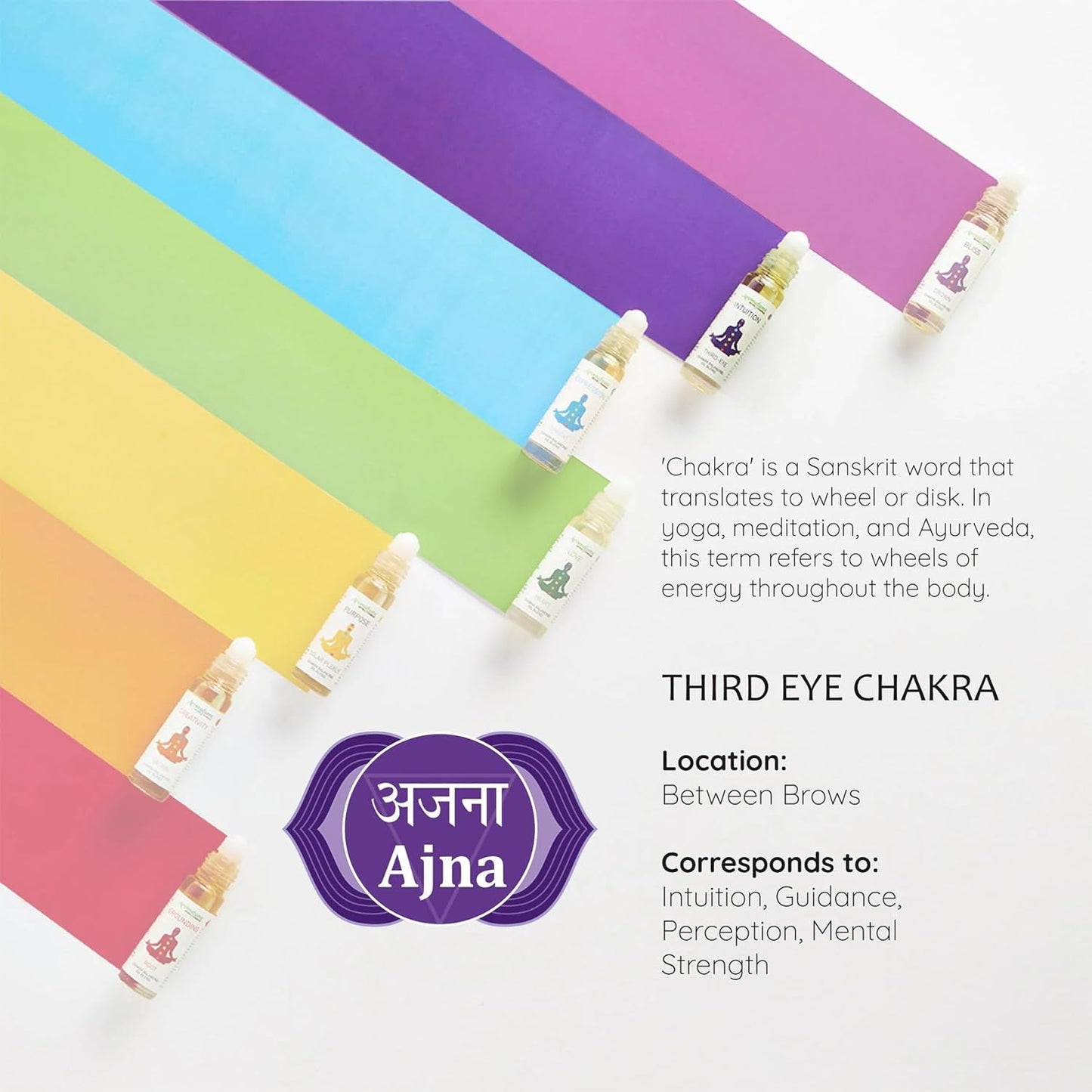 Third Eye Chakra Essential Oil Roll-On Blend by Aromafume | 10ml/0.33 fl oz | Ajna | Aromatherapy Oils for Chakra Balance | Rose & Juniper Extracts | Amethyst Incense for Meditation, Yoga, Reiki