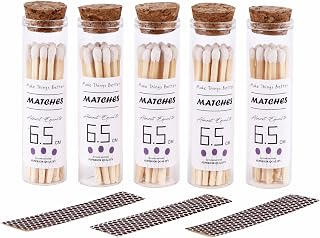 2.55"/6.5cm White matches Included with 5 Match Holder, 5 Count match Bottles with Candle Matches in a Jar, Long Fireplace for Grill Fireplace BBQ, 100Pcs Long Wooden Matchsticks for Custimiz Events