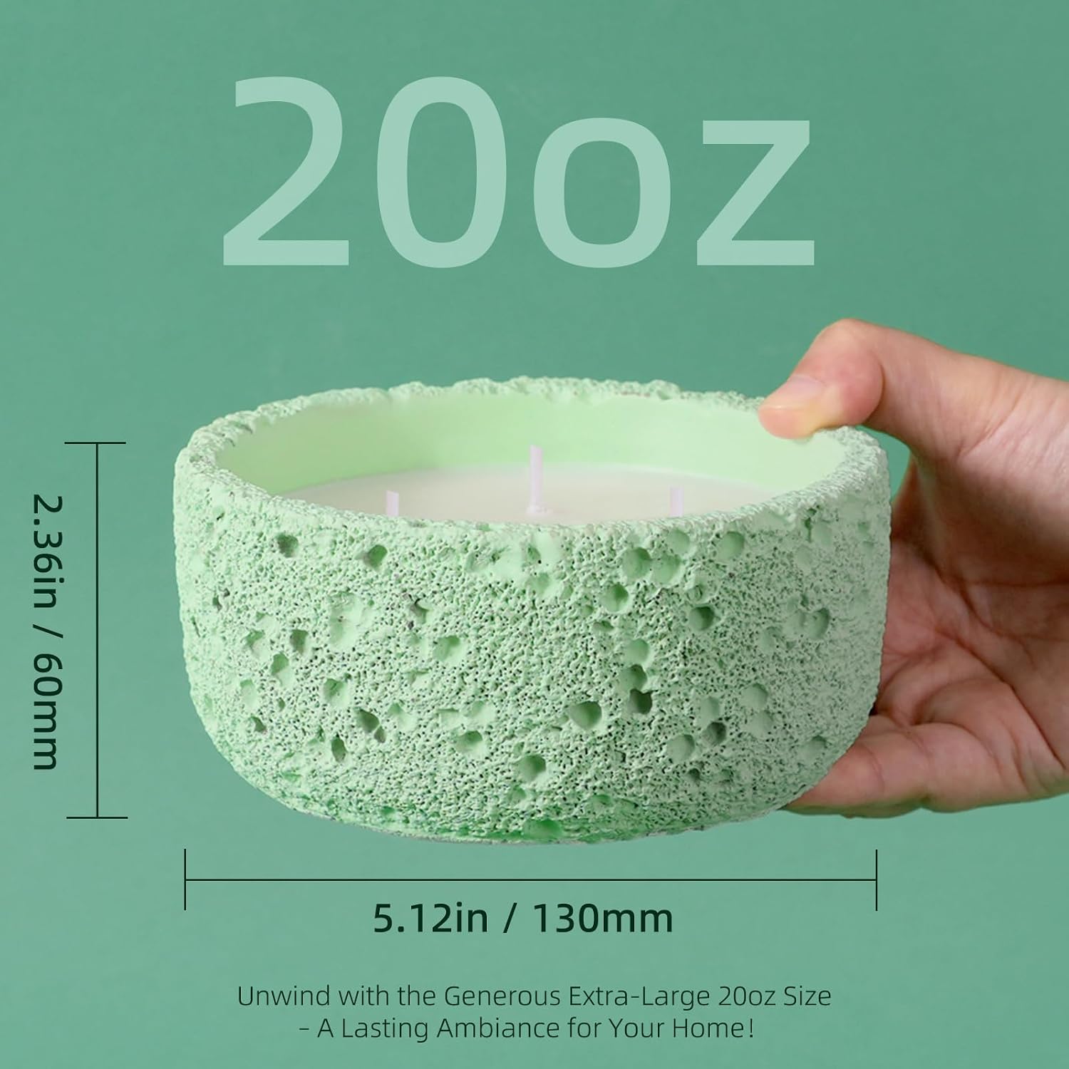 Viyffo 3 Wick Large 20oz Eucalyptus & Peppermint Scented Candle, Non Toxic Soy Candle for Women & Men, Matte Mint Green Ceramic Jar Perfect Luxury Home Fragrance, Elegant Spring Décor & Gift