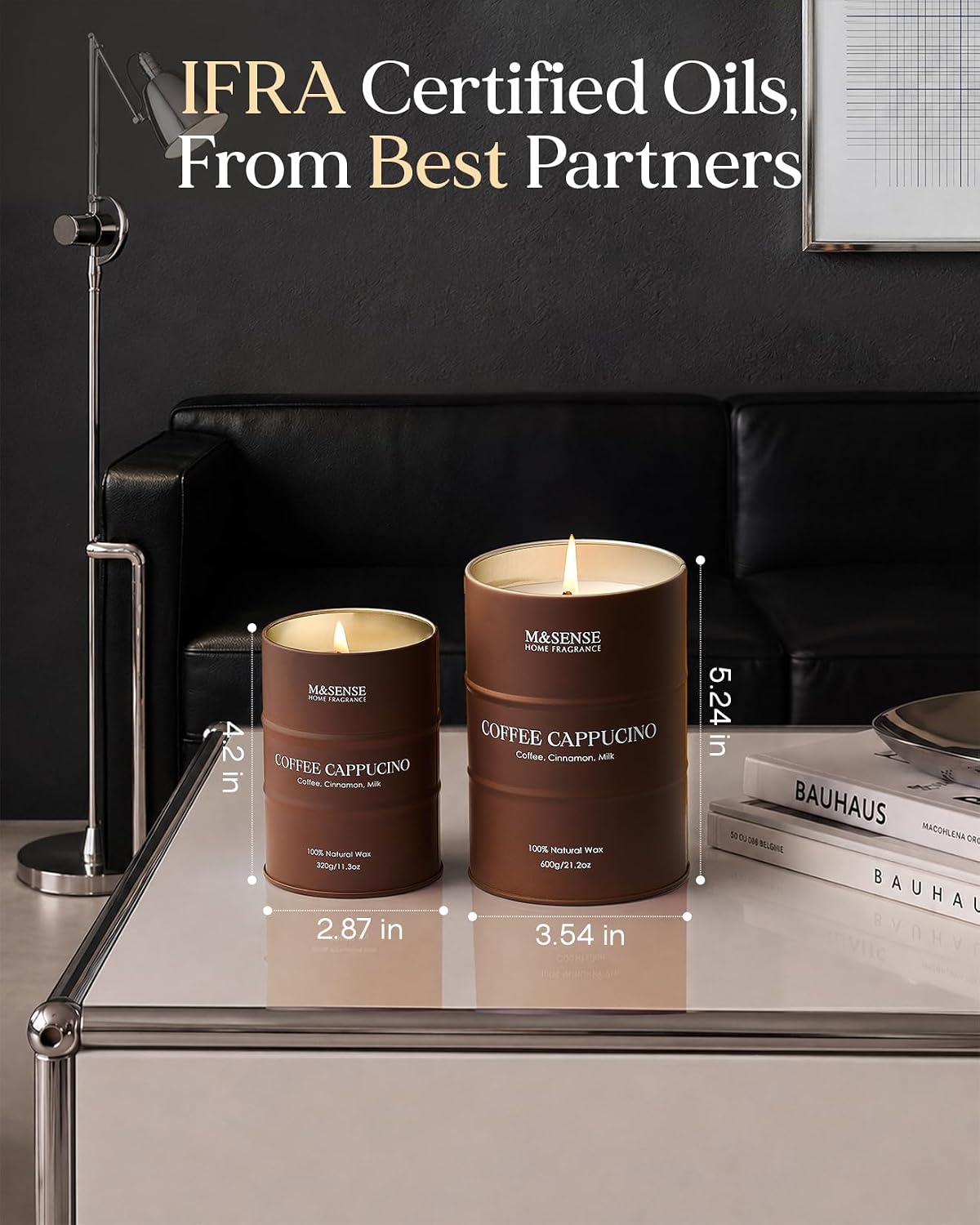 M&SENSE Coffee Cappuccino Large Scented Candles Christmas Decor, Hoilday Soy Wax Christmas Candle 21.2oz 120 Hours, Coffee Aroma Candle Unique Housewarming Appreciation Gifts