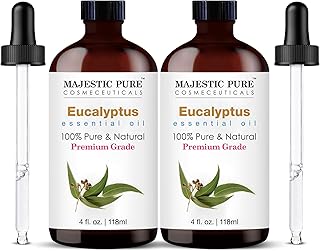 Majestic Pure Essential Oil with Glass Dropper - 100% Pure and Natural - Essential Oils for Diffuser, Aromatherapy, Soap and Candle Making, Eucalyptus Essential Oil, Eucalyptus Oil, 4 Fl Oz Pack of 2