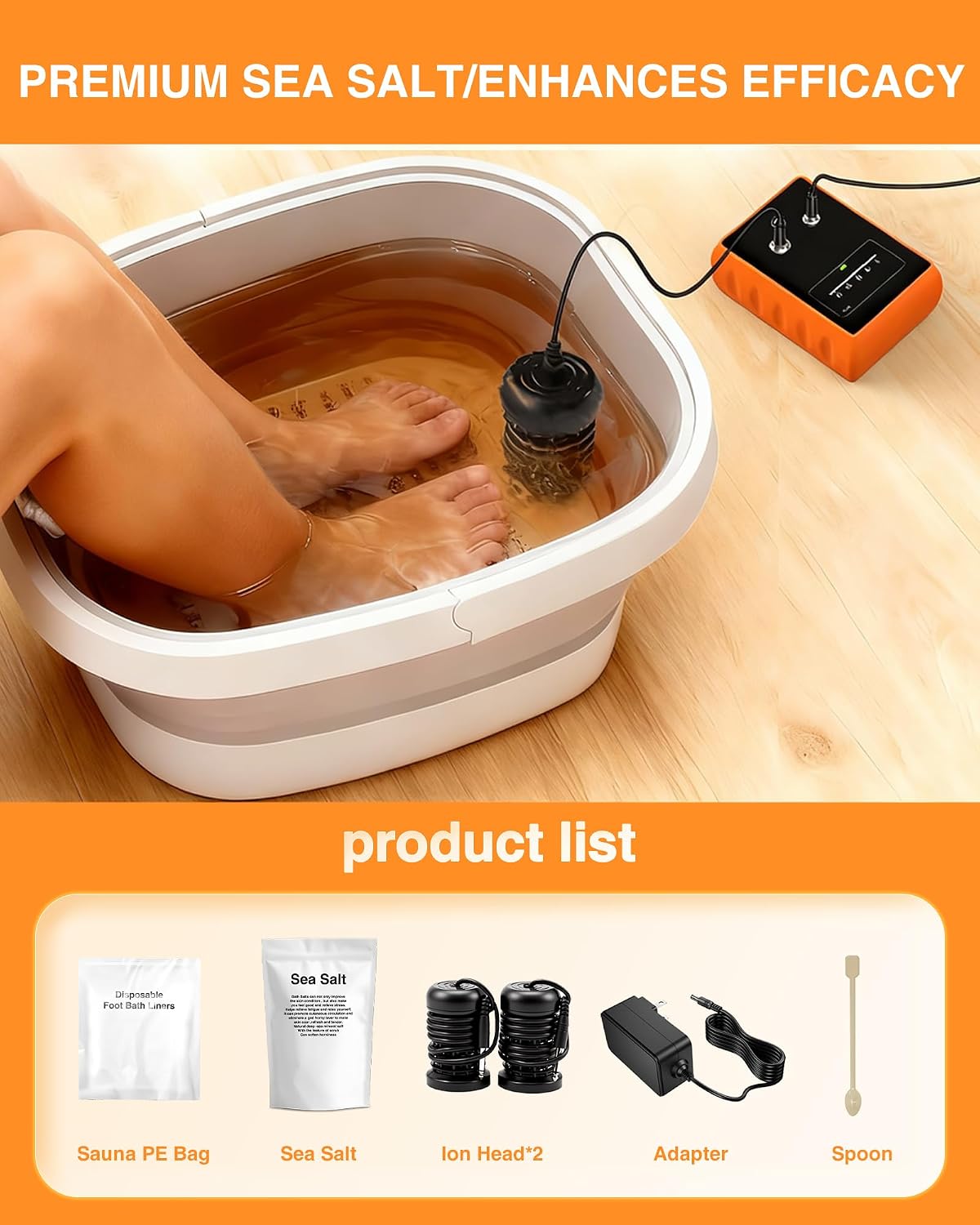 Ionic Foot Bath Detox Machine, Foot Detox Soak Tub with 2 Arrays, 80 Disposable Foot Spa Liners, Sea Salt, Folding Foot Spa Bucket, Home Salon-Level Foot Soaking Tub