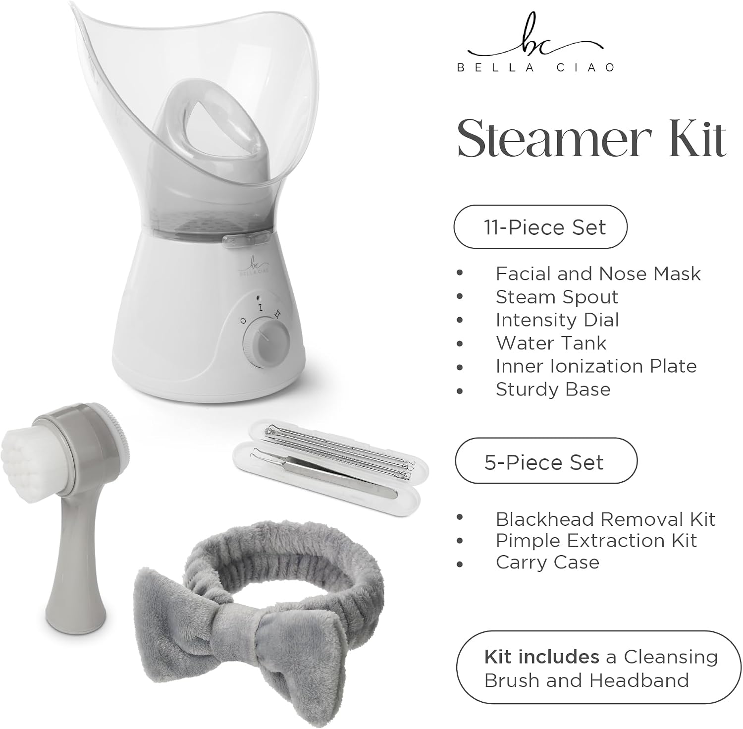 Bella Ciao Facial Steamer for Facial Deep Cleaning, Nano Ionic Face Steamer with 11 Piece Blackhead Remover Kit, Warm Mist Home Spa Skincare Tool for Pore Care Hydration Women Teens