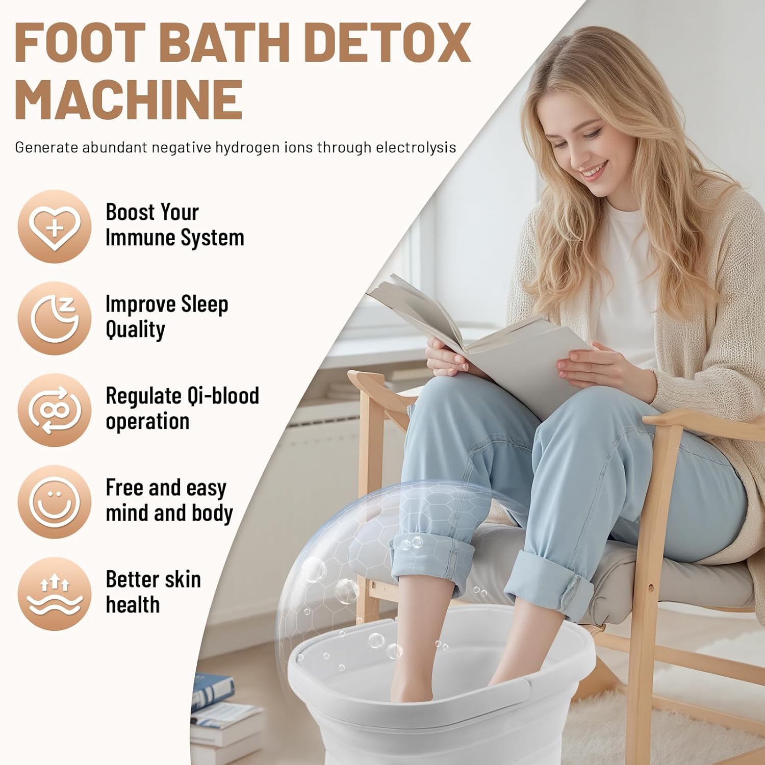 Ionic Foot Bath Detox Machine,Foot Detox Foot Bath Soak Tub with 2 Arrays,80 Disposable Foot Spa Liners, Sea Salt,Folding Foot Spa Bucket,Home Salon-Level Foot Soaking Tub