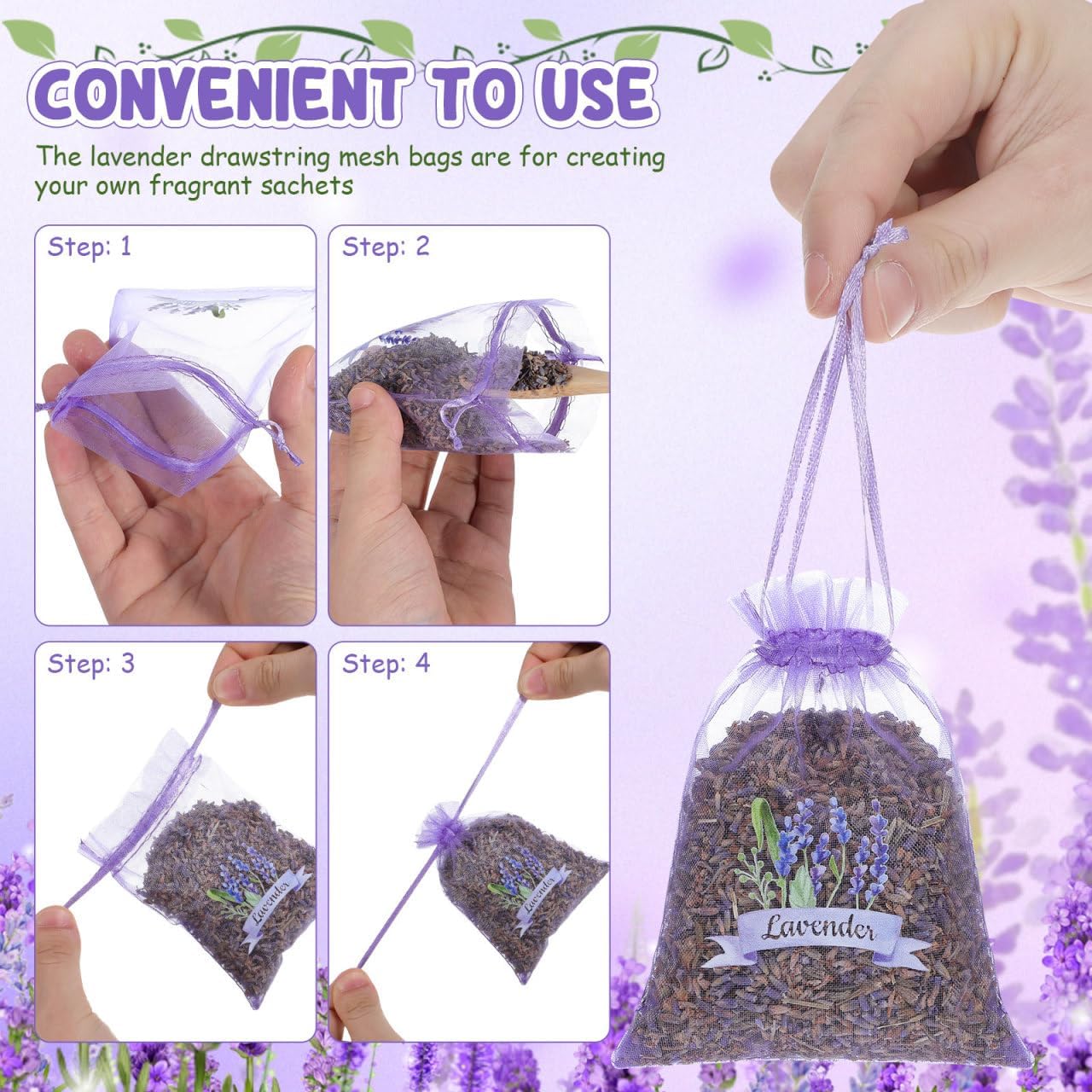 PRETYZOOM 10pcs Lavender SachetS Empty Drawstring Mesh Bags for Storing Dried Lavender Petals Jewelry Elegant Organza Design for Home Decor and Present