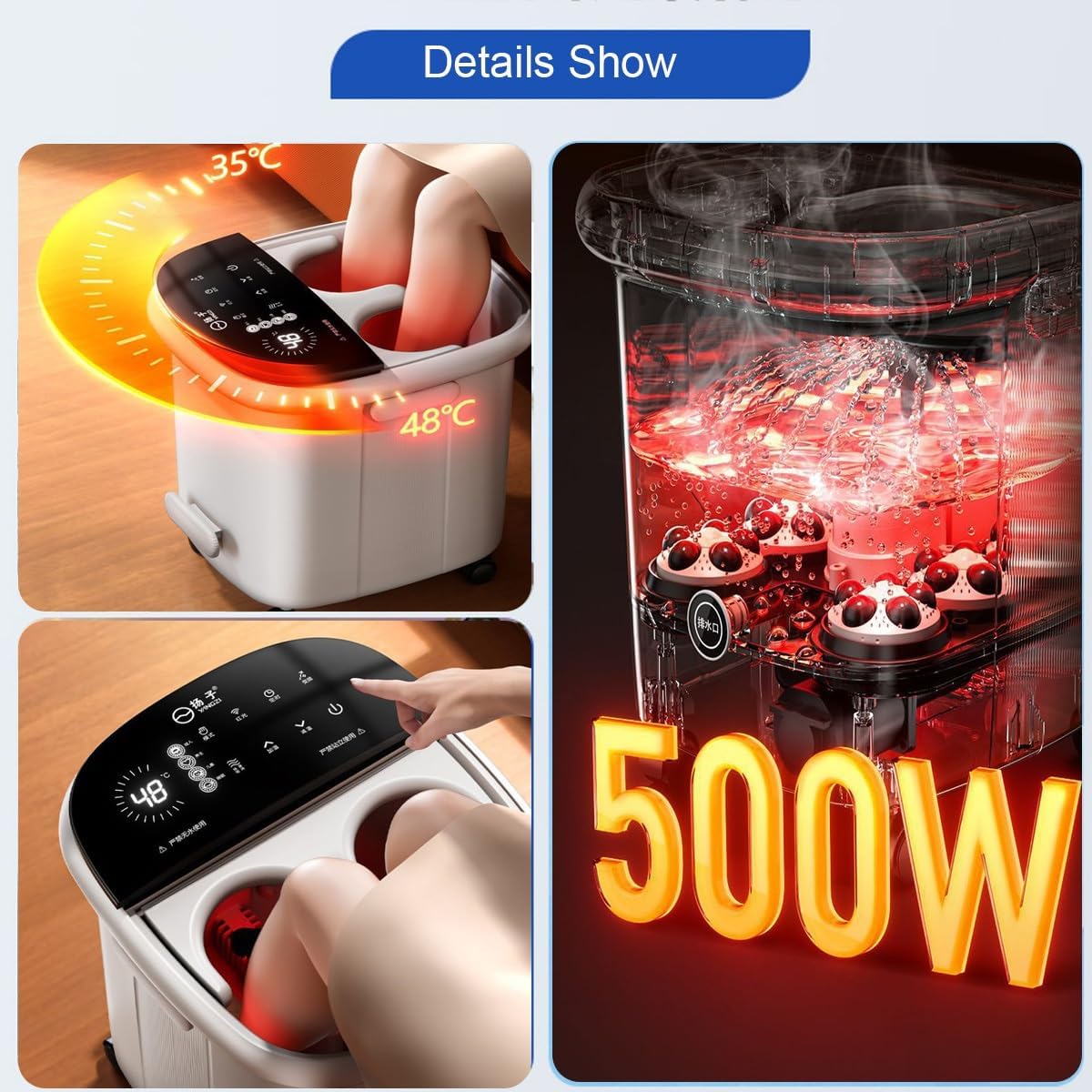 Foot Massager spa, Foot Spa Bath Massager, with Circulation Heat, Tub for Stress Relief, with Heat and Massage Rollers, for Relaxation & Pain Relief - Gifts(White-A)