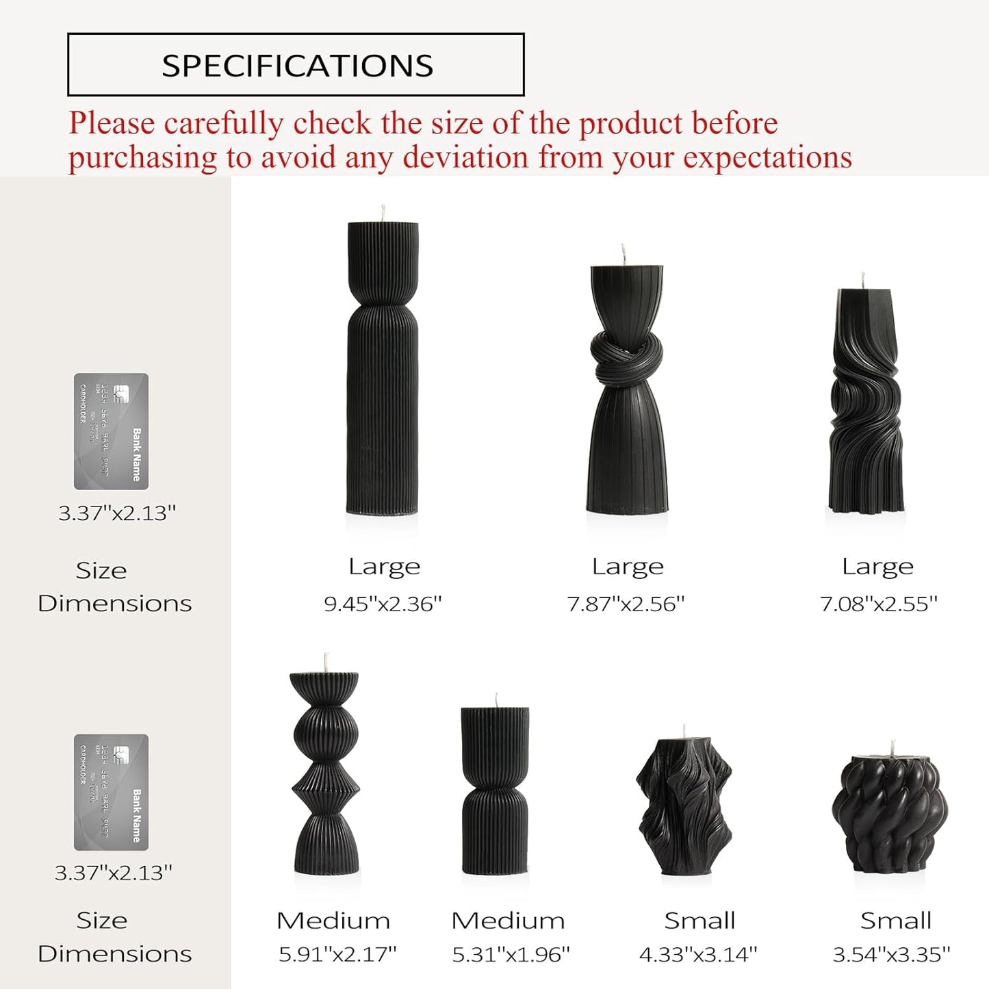 7-Pack Pillar Candles - Soy Wax Handmade Ribbed Candles for Home Decor, Housewarming Gift, Shelf & Table Decor - Aesthetic Modern Candles Set (Black)