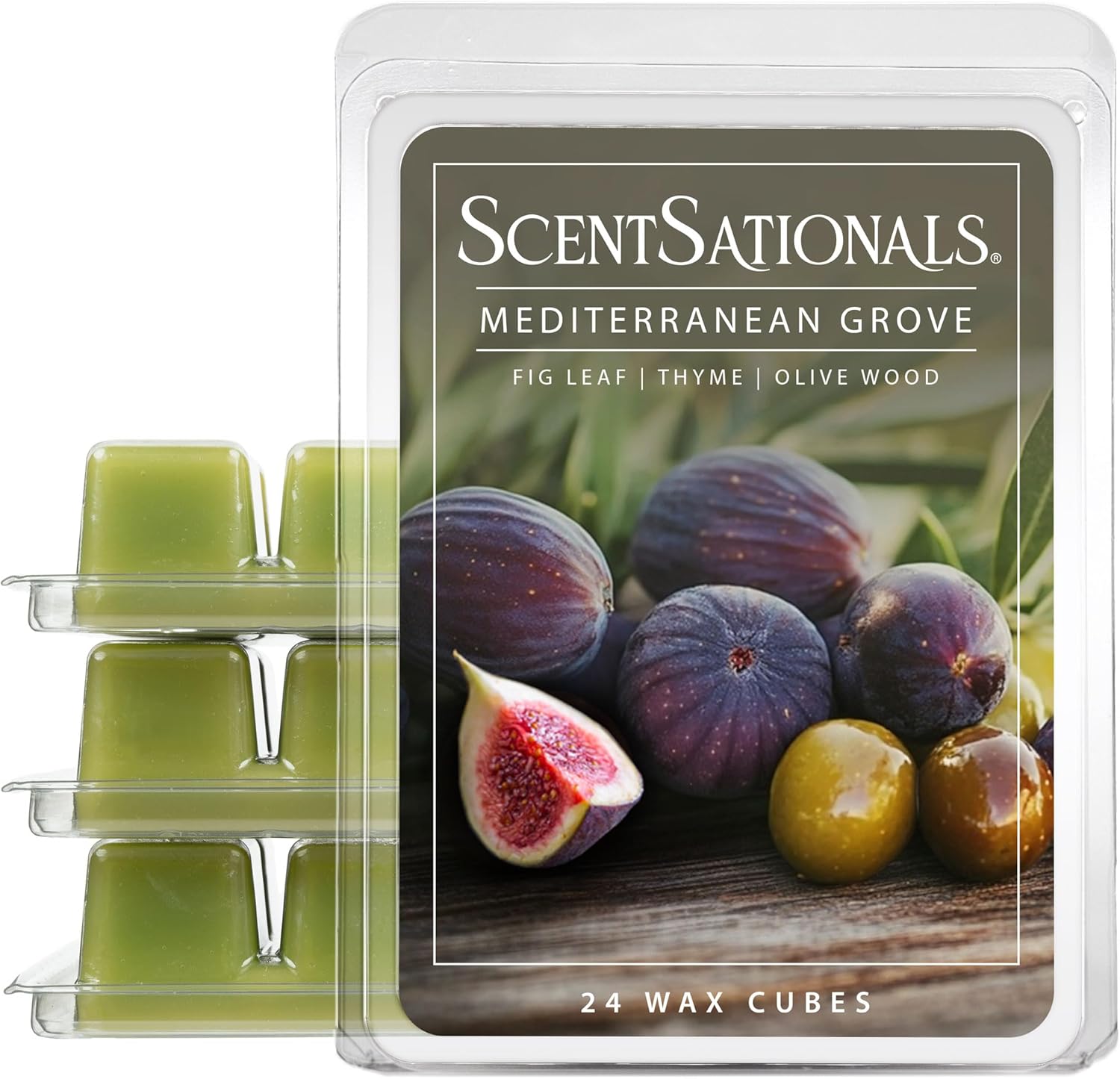 Scentsationals Mediterranean Grove Scented Wax Melts - Fig Leaf, Wild Thyme, & Olive Wood, 10oz (24 Cubes)