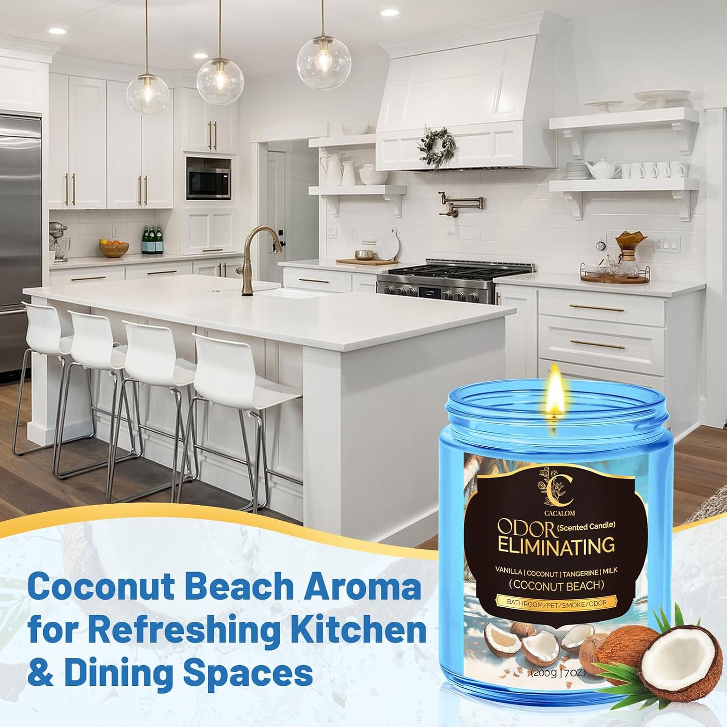 Coconut Odor Eliminating Candles, Pet Scented Candles for Home, Single Wick Soy Candle Gifts for Women, Men, Ideal for Creating Relaxing Atmosphere, Over 50 Hours of Burn Time