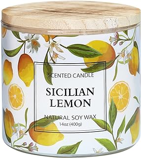 Lemon Candle, Sicilian Lemon Scented Candle, Large 3 Wicks Candle, 14 oz