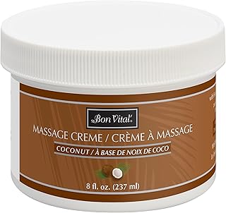 Bon Vital' Coconut Massage Creme Made with 100% Pure Fractionated Coconut Oil, Moisturizer to Repair Dry Skin, No Greasy Feel, Anti-Aging Cream for Professional Massage, 8 Ounces (Packaging May Vary)