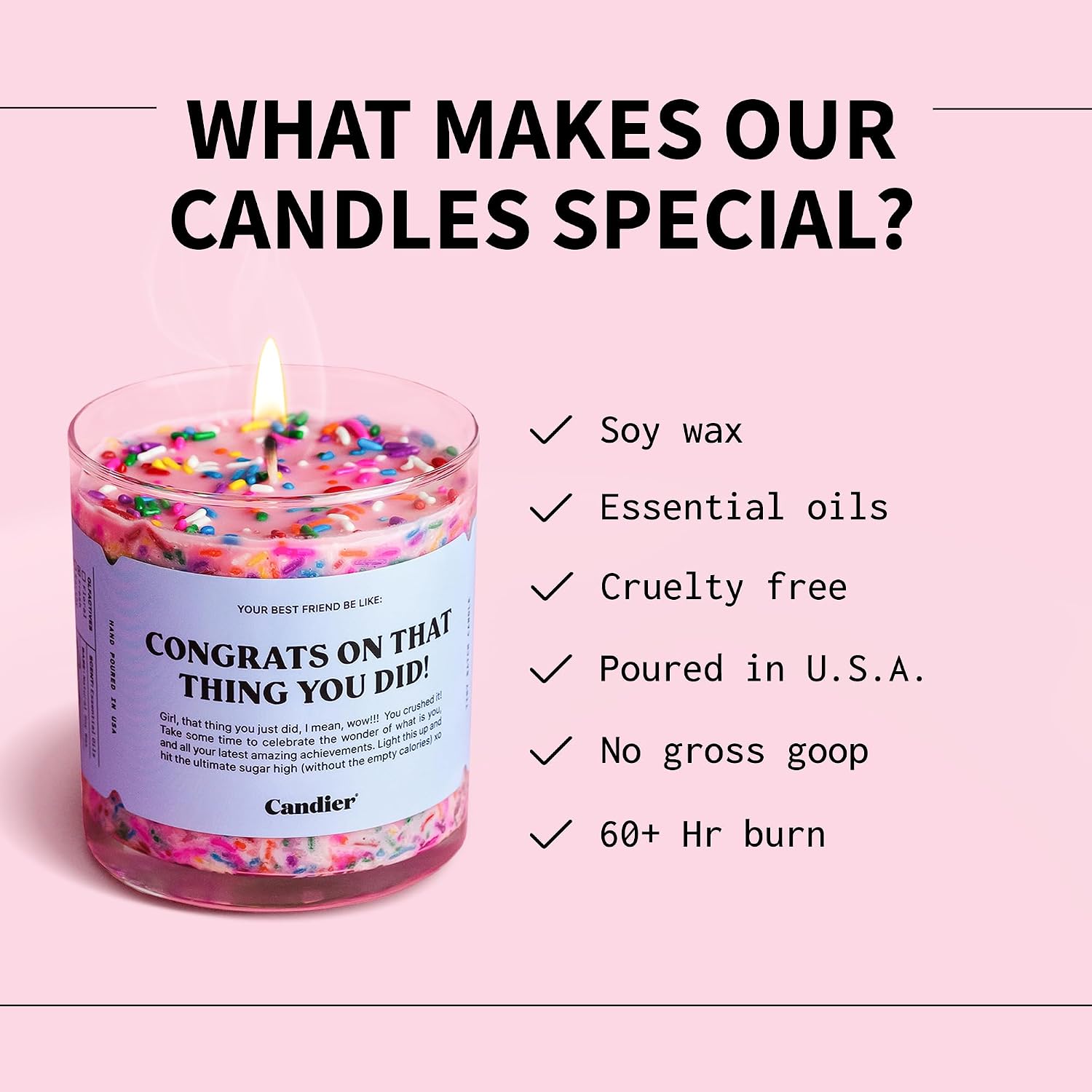 Congrats Scented Candle, Natural Soy Candle with Strawberry Jam & Vanilla Cake Notes, Aromatherapy for Relaxation, Unique Candles Gifts for Women, 60-Hour Burn Time - Candier by Ryan Porter