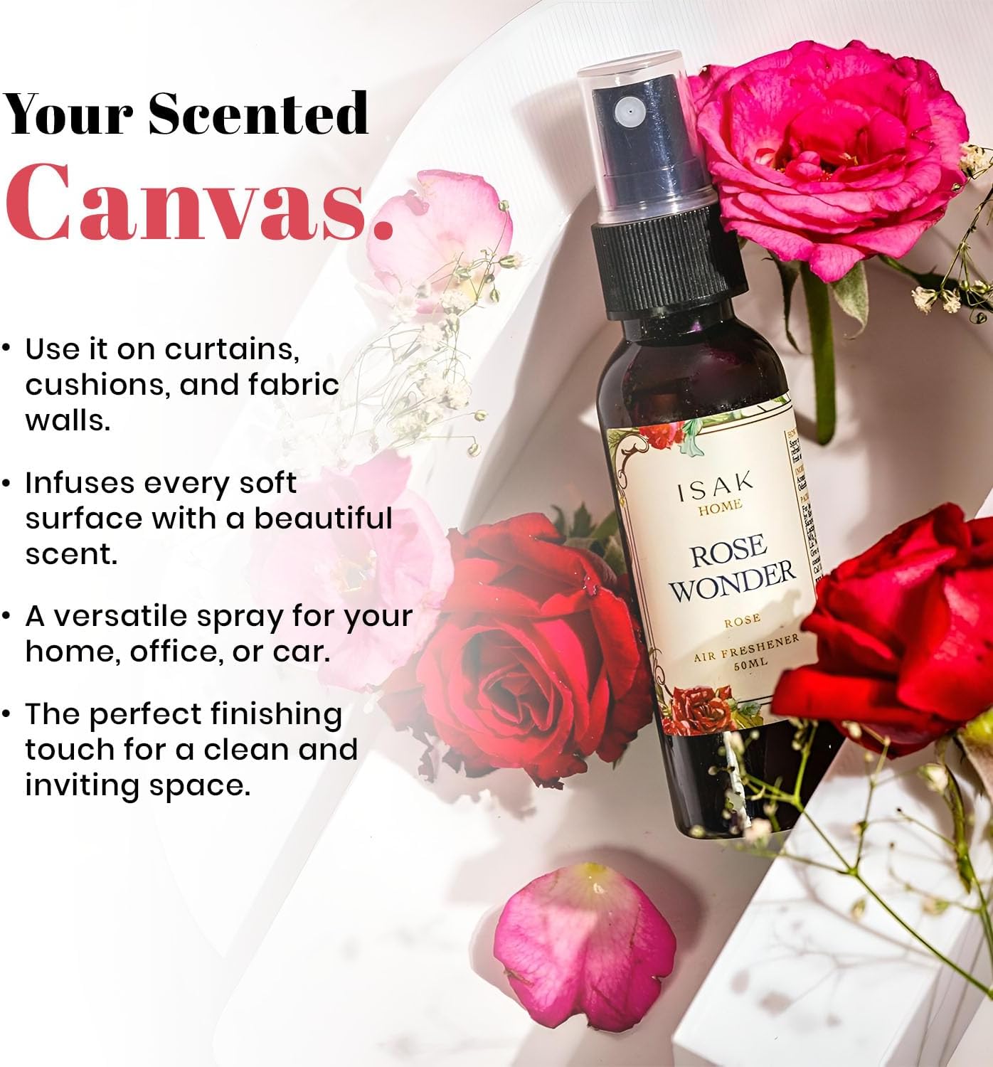 ISAK Rose Wonder Air Freshener Room Spray for Home Spray for Good Smell, Enhance Mood, Scented Air Freshener used on Curtains, Cushions, Fabric Wall - 50 ml