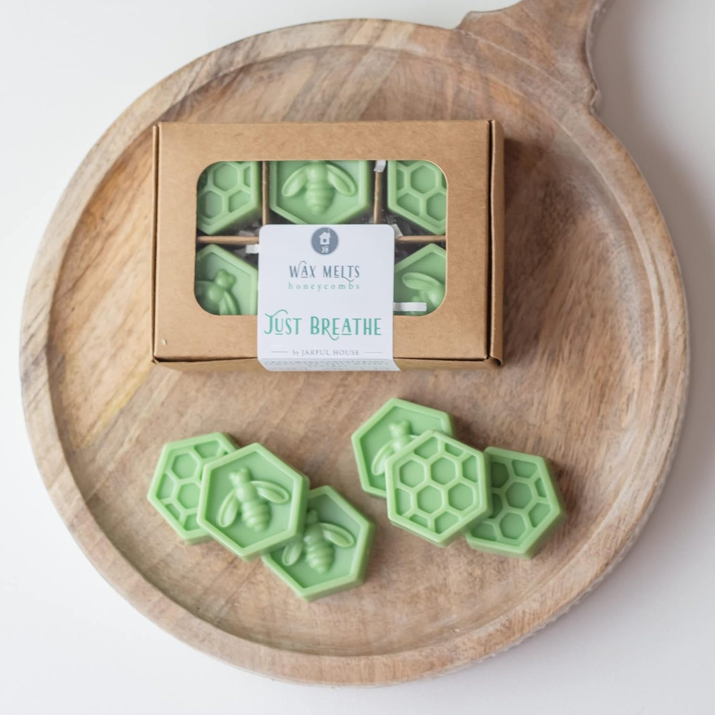 Scented Wax Melts Just Breathe | Light Green Natural Coco Wax Tarts 3 oz. | Aromatherapy Scent Eucalyptus Spearmint Lemon | Gift for Mom