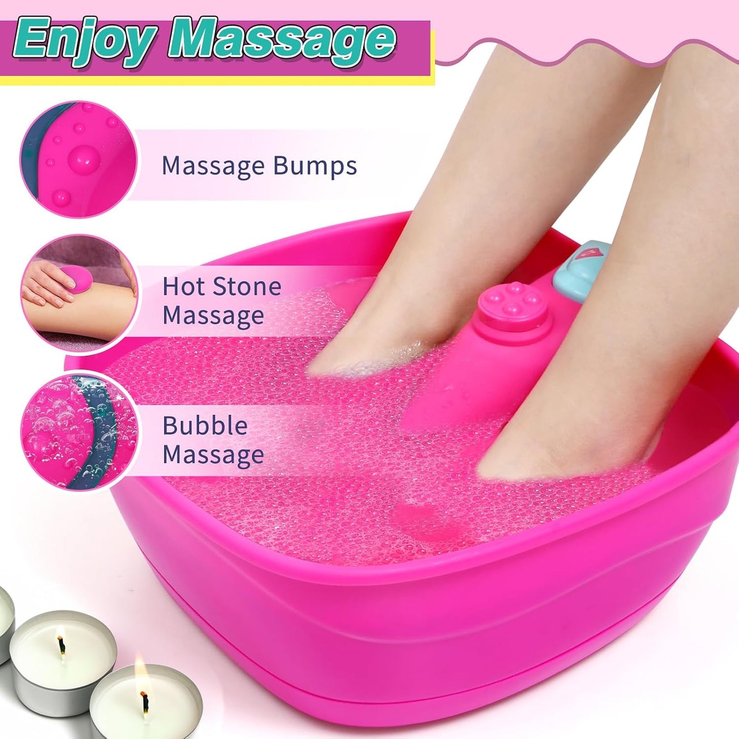Golray Kid Foot Spa & Nail Kit, Girl Gift for 5 6 7 8-12 Year Old Toys Manicure Pedicure Art Salon, Massage Bubble & Music Foot Soak Tub, Spa Day Sleepover Party Supply Christmas Girl Birthday Gift