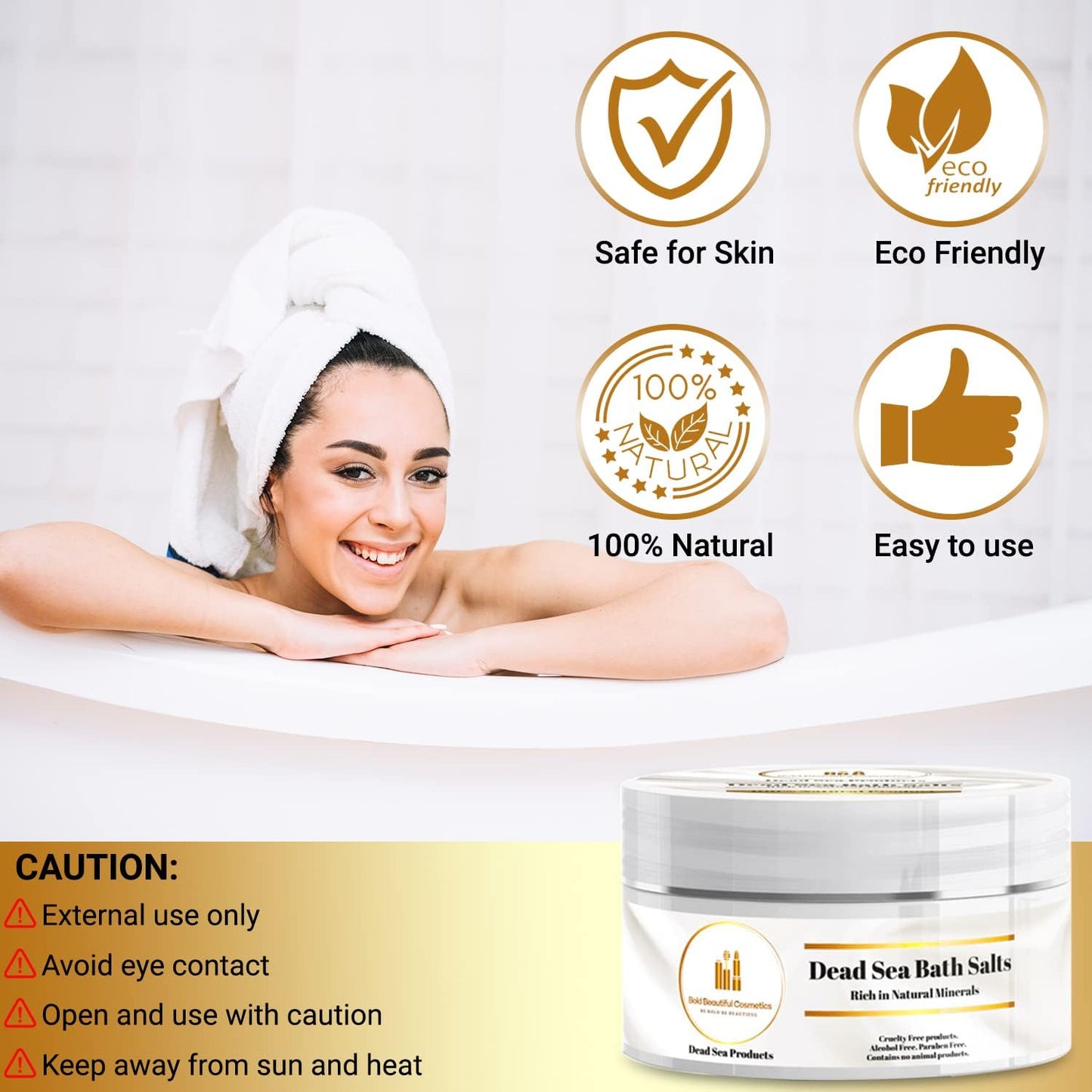 Dead Sea Bath Salt and Feet Soaking by Bold Beautiful Cosmetics Natural Skin Rejuvenation, Cleansing, Muscle Relaxation and Exfoliating Bath Salt Mineral-Rich Formula - 8.8 Oz