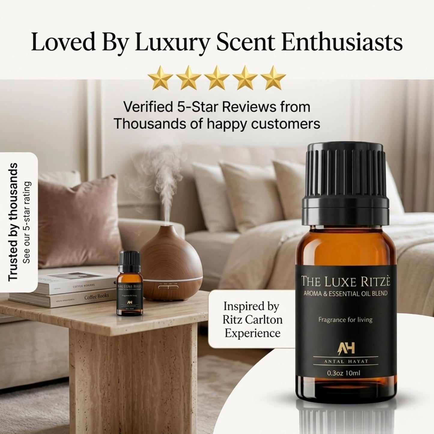 Hotel Diffuser Oil Inspired by The Ritz Carlton Hotel - Essential Oils for Humidifiers and Waterless Diffusers - Ritz Carlton Scent Diffuser Oil - Hotel Scents for Home - Glass Bottle & Dropper (10ml)