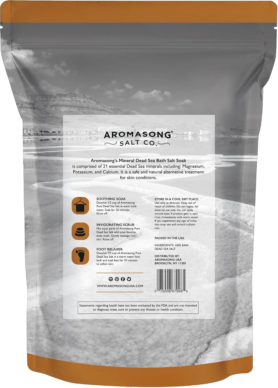 Aromasong Raw Dead Sea Bath Salt - Minimally Cleaned, Contains More Dead Sea Minerals Including Dead Sea Mud - 100% Pure & Natural Dead Sea Salts for Soaking 19 LB - Bulk Resealable Pack