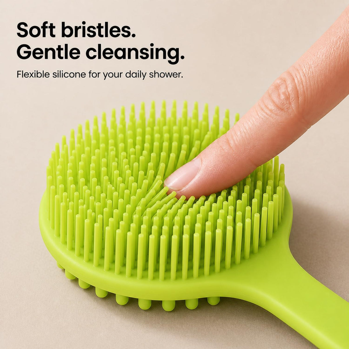 Silicone Back Scrubber for Shower, 15-Inch Long Handle Body Brush with Soft Bristles &amp; Massage Nodes, Dual-Sided Shower Scrubber for Back, Quick Dry