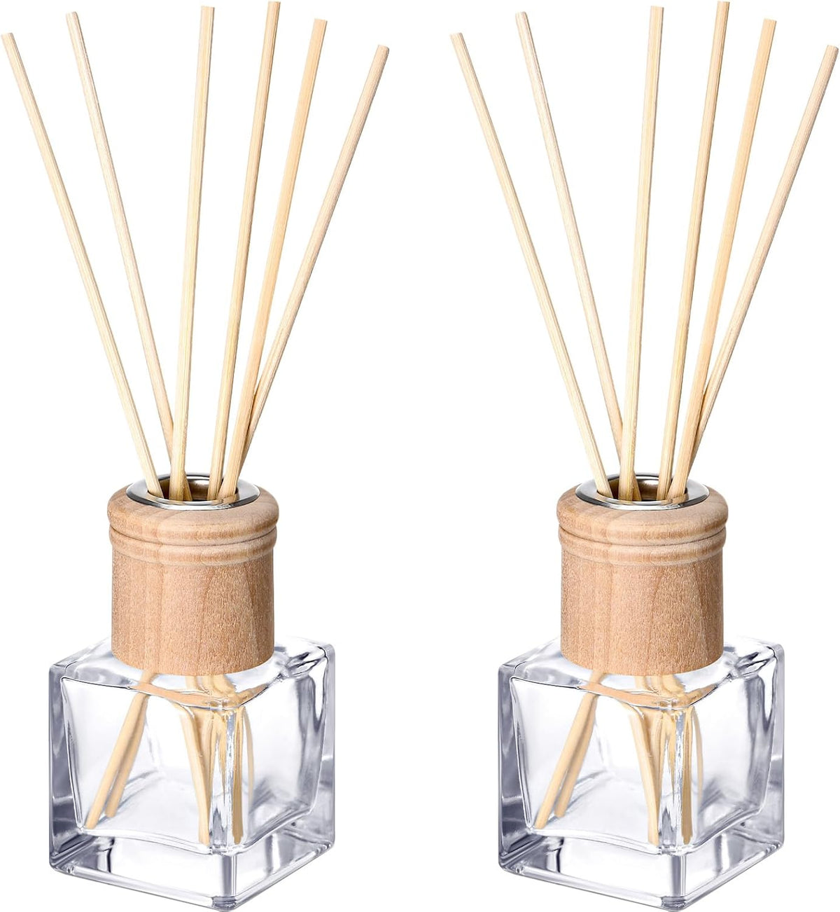 Roshtia 2 Set Reed Diffuser Bottles 50ml Glass Wooden Caps Rattan Sticks