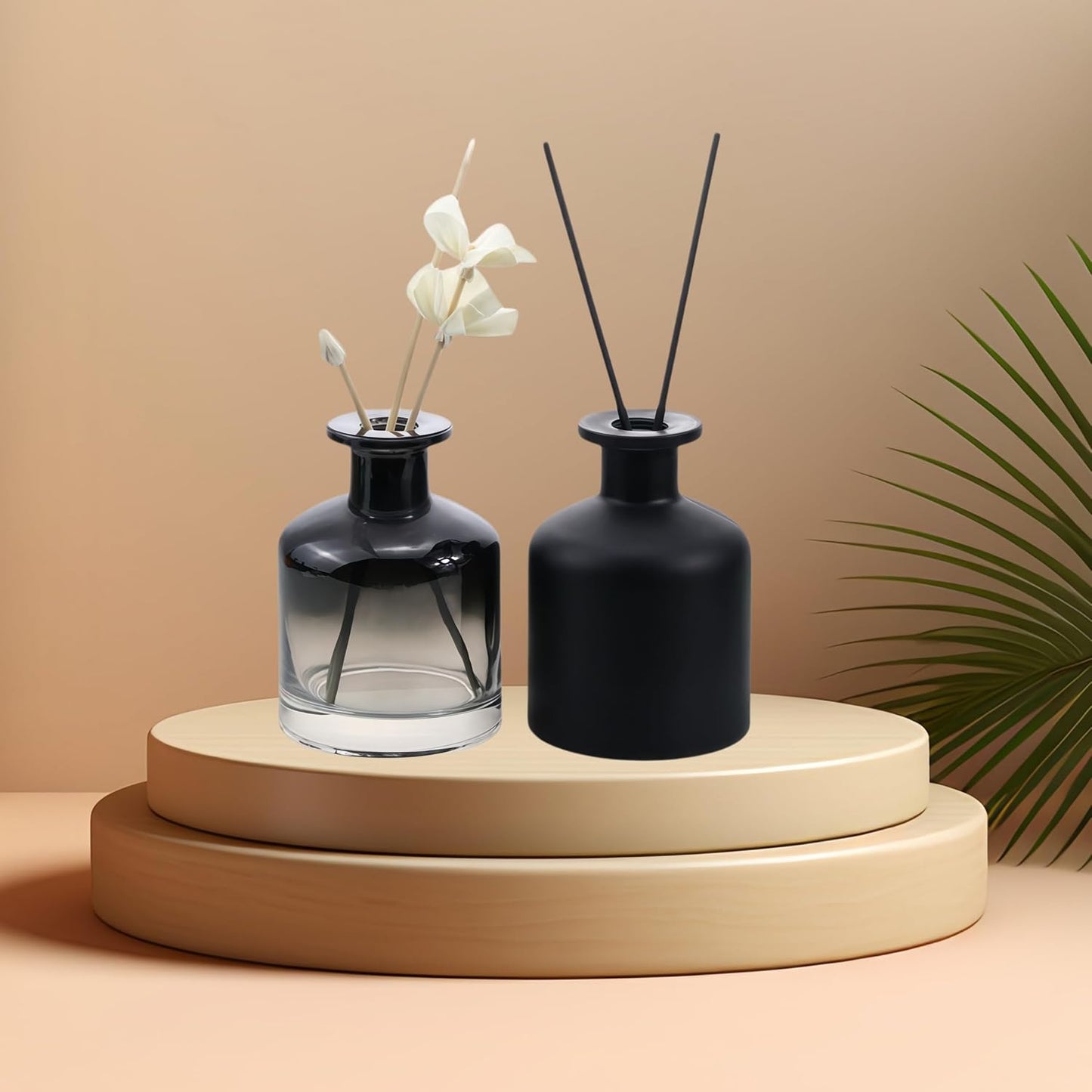 2 Pcs 150ml Black Glass Reed Diffuser Bottles,Empty Refillable Diffuser Bottle for Essential Oils,Aromatherapy Container for DIY Replacement Diffuser,Reed Sticks,Small Flower Bud Vase