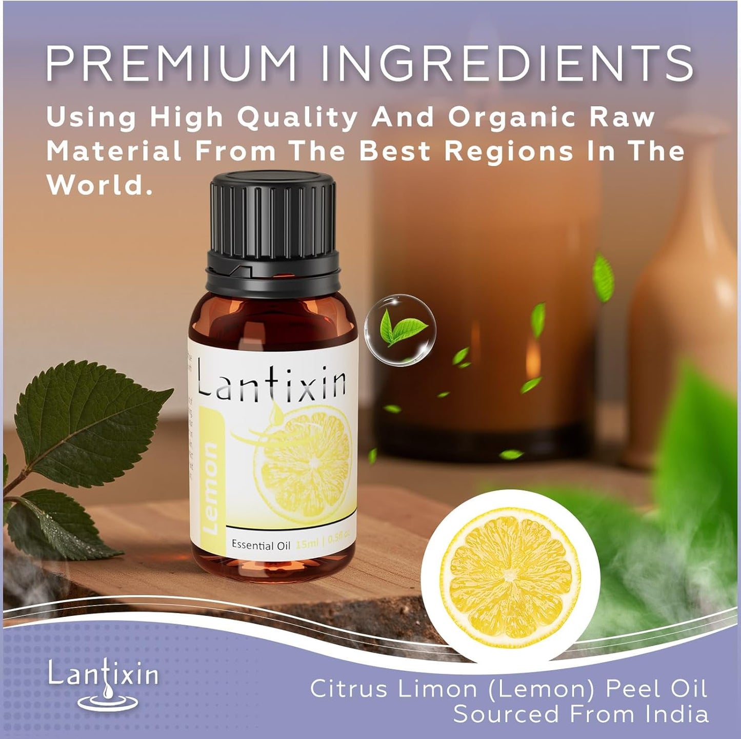 Lantixin 100% Pure Lemon Essential Oil – Natural Undiluted Scent for Diffuser – Bright & Purifying Home Fragrance for Ultrasonic Diffusers, Meditation & Crafting – 0.5 fl oz(Lemon)