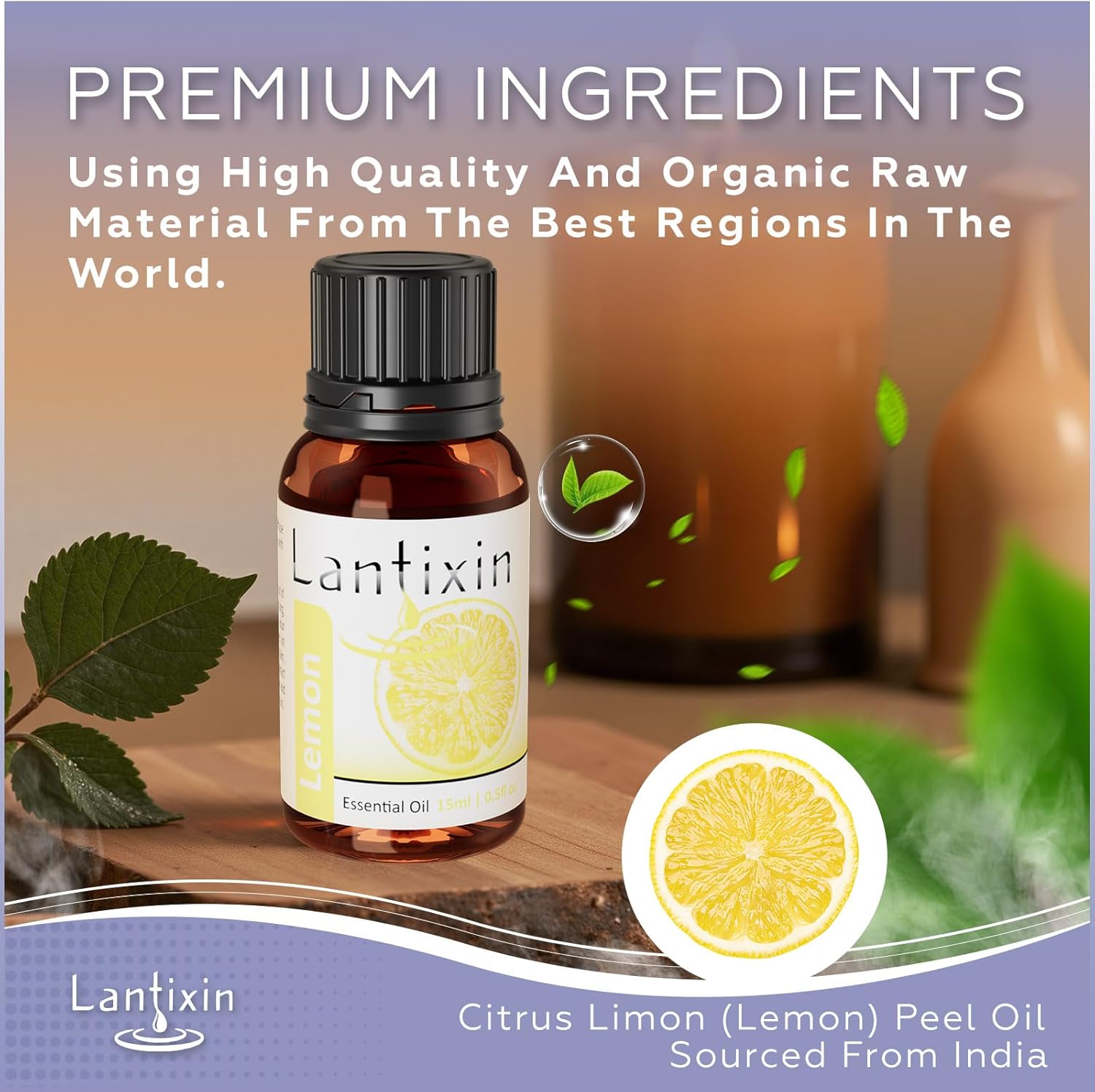 Lantixin 100% Pure Lemon Essential Oil – Natural Undiluted Scent for Diffuser – Bright & Purifying Home Fragrance for Ultrasonic Diffusers, Meditation & Crafting – 0.5 fl oz(Lemon)