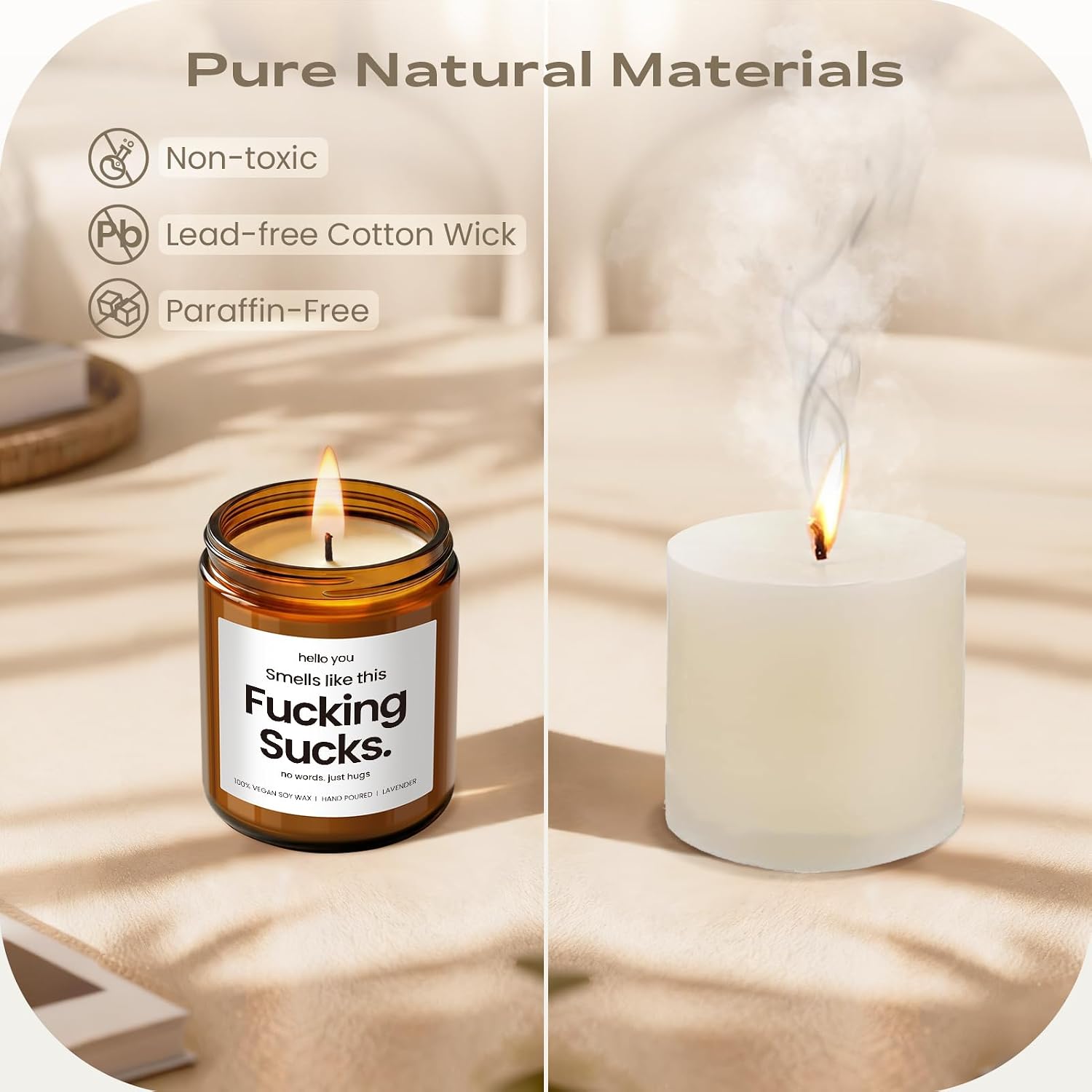Sympathy Gifts for Loss of Loved One, Memorial Gifts - Bereavement, Grief, Think of You, Miscarriage, Get Well Gift for Women, No Words Just Hugs - Lavender Scented Soy Wax Candle