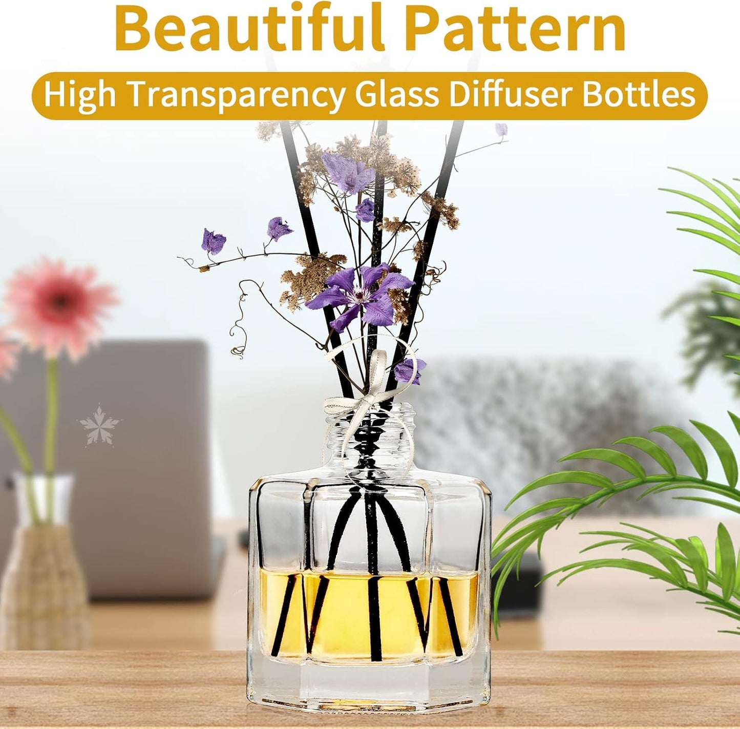 Gift Set-Glass Diffuser Bottles Set of 5 Reed Diffuser Bottle Clear Empty Decorative Bottles Vases Reeds Bulk DIY for Perfume Fragrance Home Office Desk Decoration Wedding Girl Women