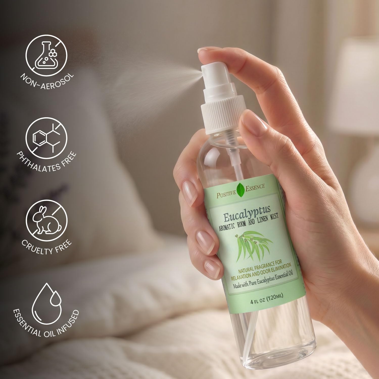 Eucalyptus Linen and Room Spray, Made with Pure Eucalyptus Essential Oil, Fabric Spray, Refreshing Daily Shower Spray or Home Fragrance for Fabrics