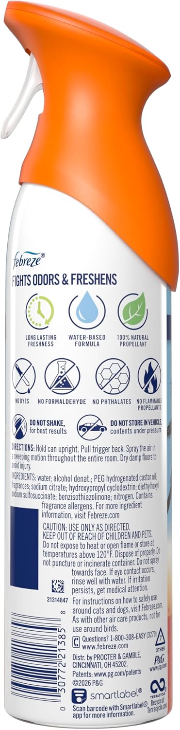 Febreze Air Mist, Air Freshener Spray, Odor Fighting Room Spray, Deodorizer for Home Bathroom Kitchen Office Apartment Dorm Room Classroom, Hawaiian Aloha, 8.1oz, 6ct