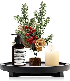 Black Decorative Wooden Tray for Kitchen Counter Bathroom Accessories Sink Vanity Trays Wood Riser Candle Pedestal Stand for Perfume Soap Trays Round Dining Coffee Table Small Rustic Home Decor Tray