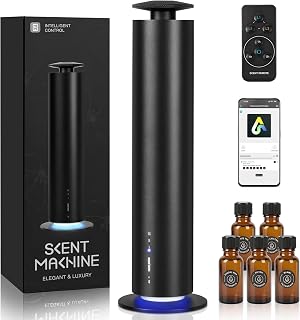 JEKAL Waterless Scent Diffuser Starter Kit with 5 Oils - Smart APP Cold Air Scent Machine, Up to 2000 Sq Ft for Homes Offices Hotels Spas - Quiet Essential Oil Diffuser 8H Battery 3-Color Light, Black