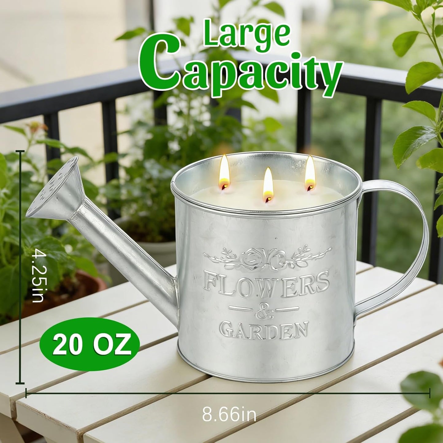 Citronella Candles Outdoor,20oz Large 3-Wick Citronella Candle for Outside,Natural Soy Wax Candle for Patio,Yard,Home Decor,Backyard & Camping,Lemongrass Candles & Watering & Planting 3 in 1