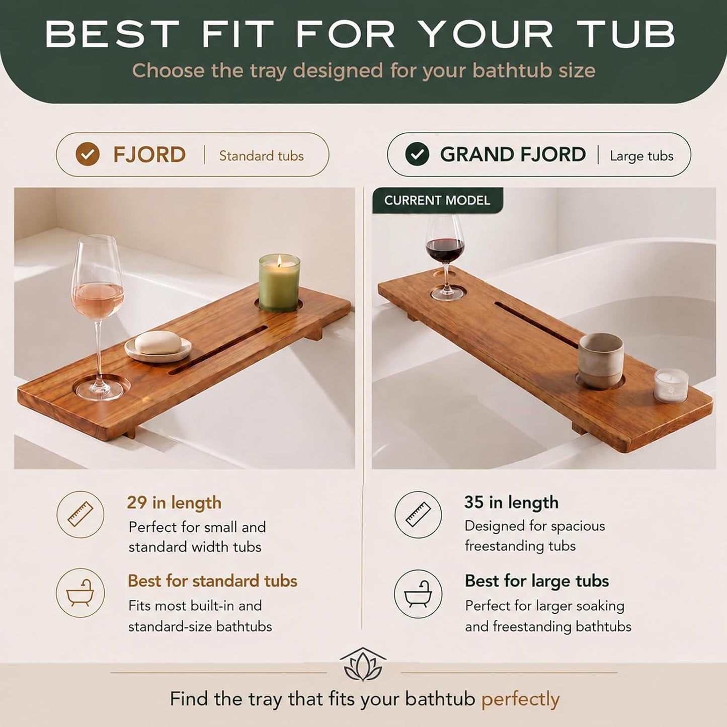 Teak Bathtub Tray for Tub 35” | Bath Tub Tray Wood for Large & Freestanding Tubs, Bathtub Trays for Tub, Bath Tray for Tub, Bath Table Tray | Grand Fjord by JapandiSpirit
