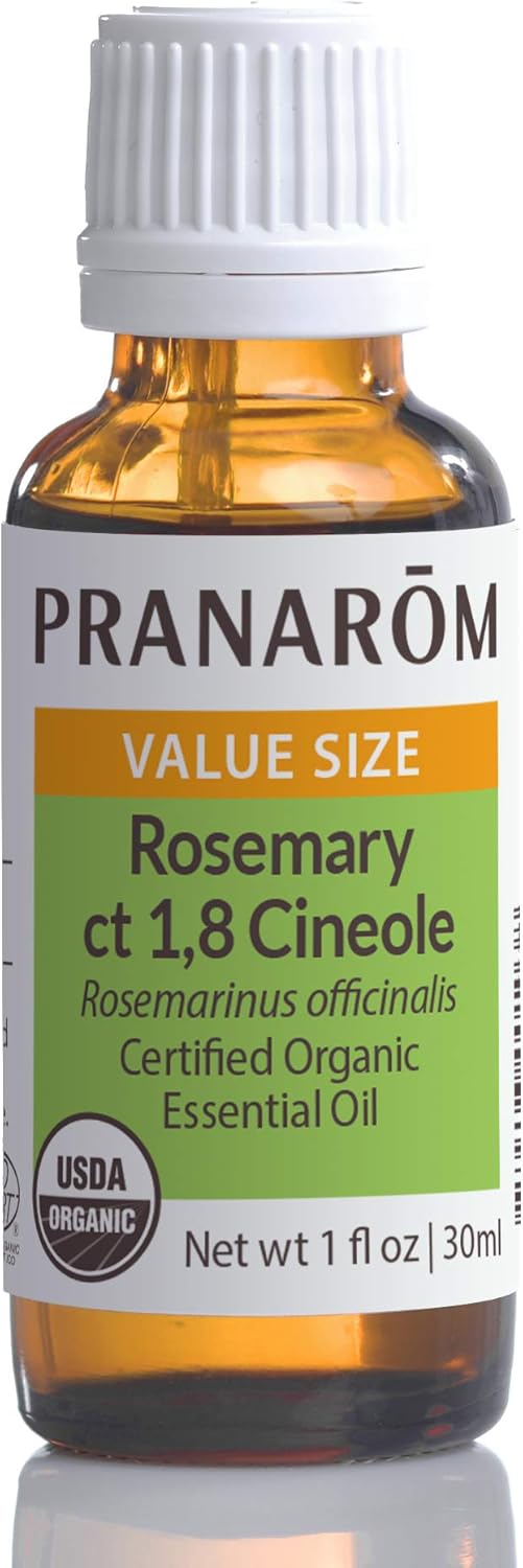 Pranarom USDA Certified Organic Rosemary Cineole Essential Oil (30ml), 100% Pure Undiluted Therapeutic Grade from Tunisia for Aromatherapy, Diffuser, Meditation, Massage, Relaxation