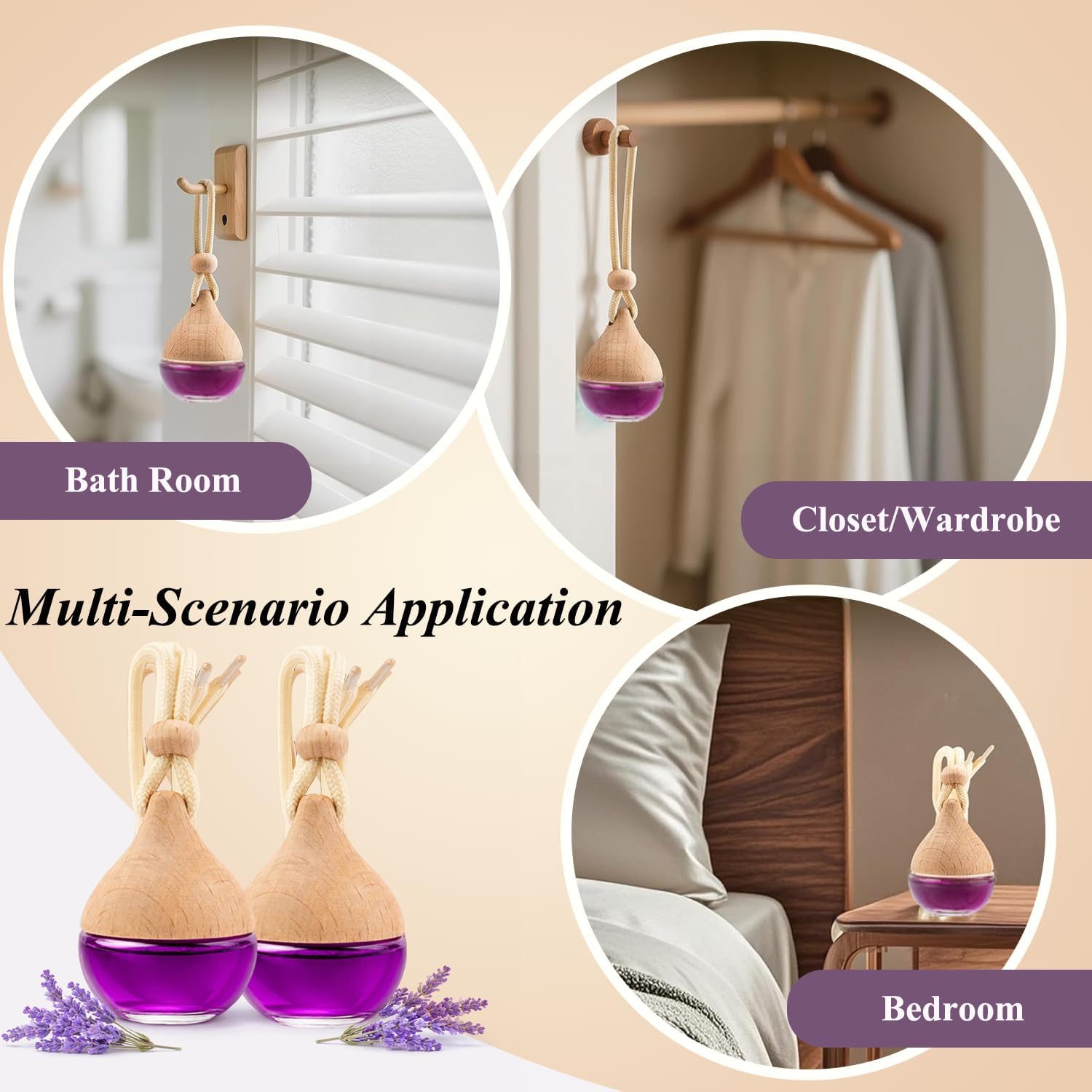 Car Air Freshener in Glass, Refillable Car Essential Oil Diffuser Lavender Scent – Reusable Fragrance Diffuser for Auto Odor Eliminator & Interior Decoration for Fresh and Relaxing Driving-2 Pack