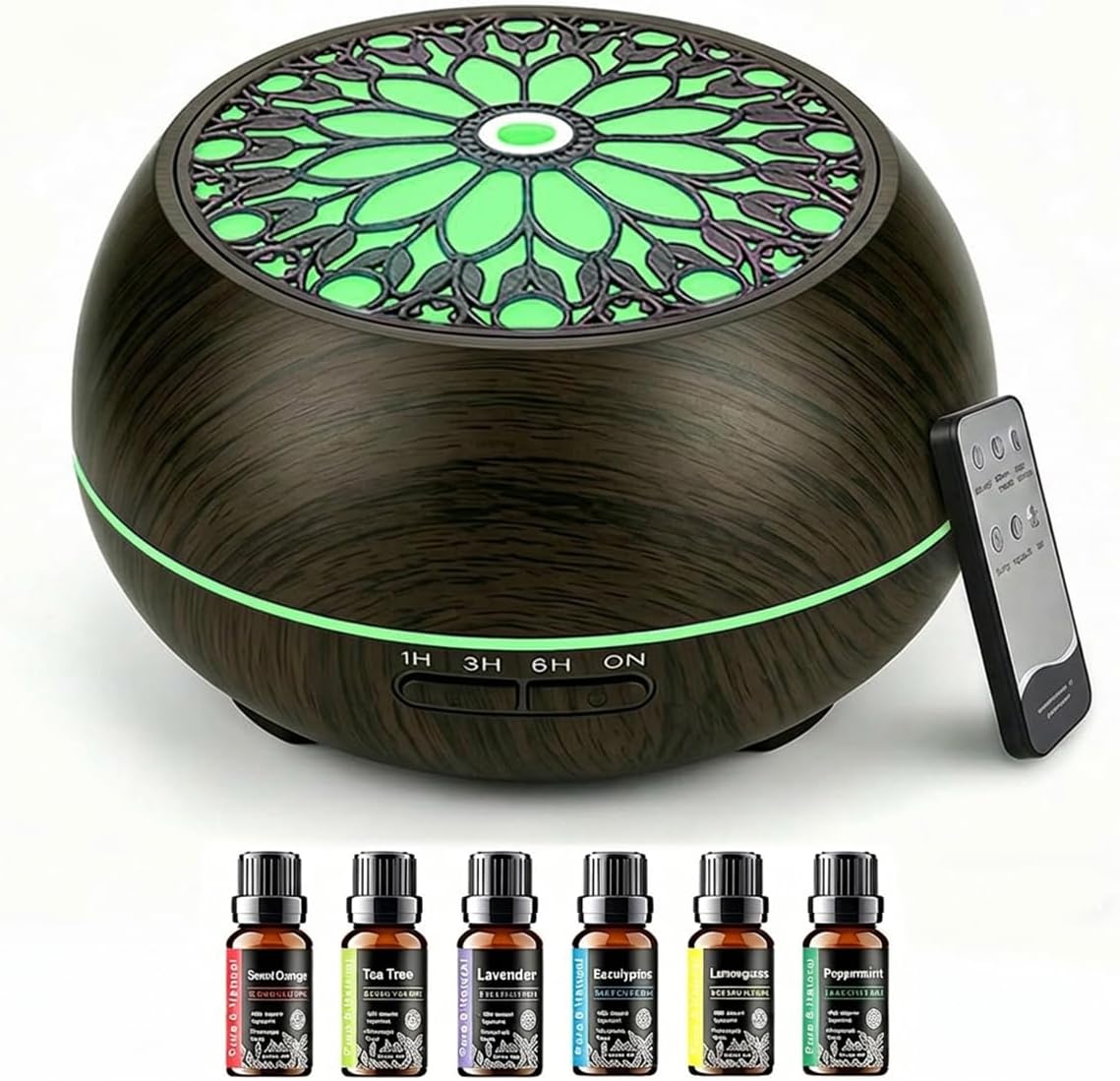 Essential Oil Diffuser for Home,Large Capacity 550ml Diffuser with Remote for Large Room,Mini Humidifier with LED Night Lights for Office Room Decor Gift for Women Men(Dark Wood Grain)