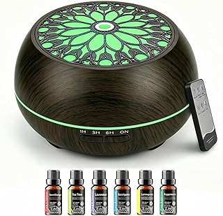Essential Oil Diffuser for Home,Large Capacity 550ml Diffuser with Remote for Large Room,Mini Humidifier with LED Night Lights for Office Room Decor Gift for Women Men(Dark Wood Grain)