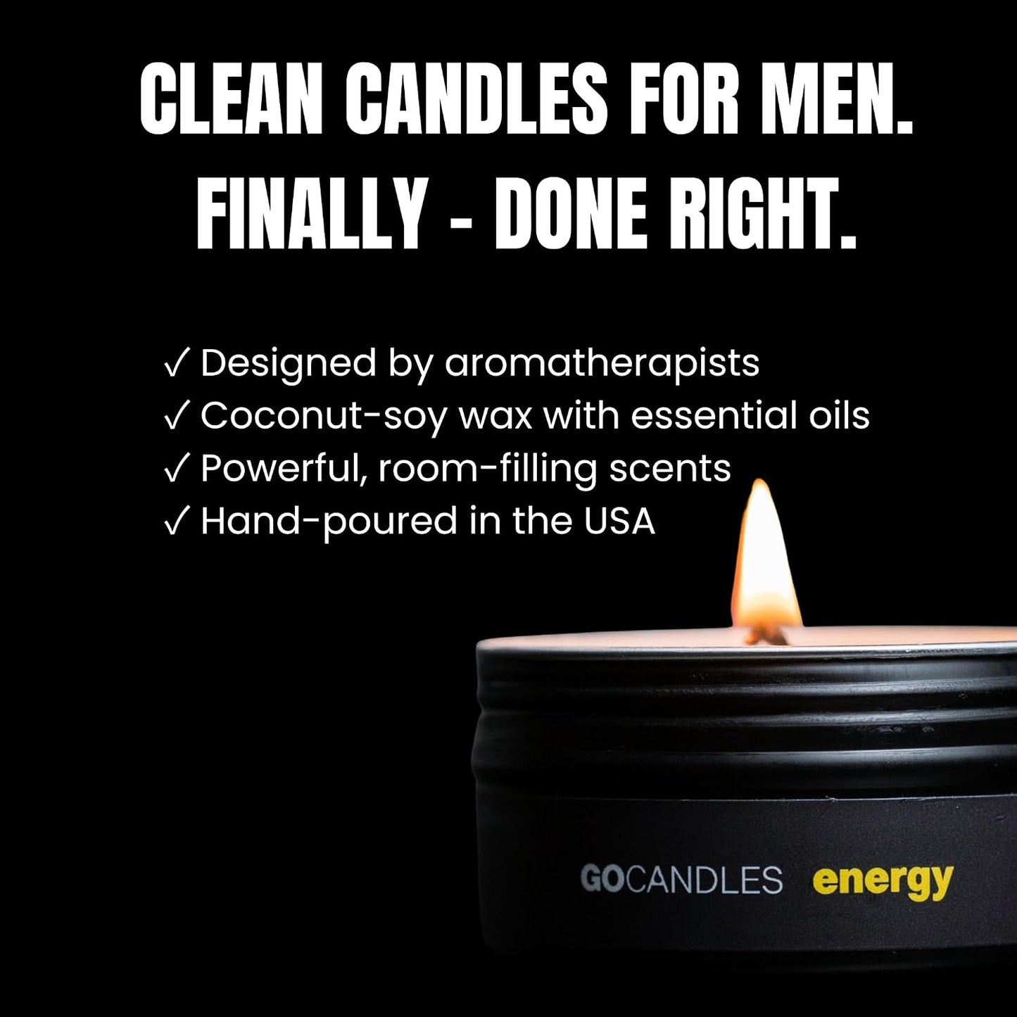 Go Candles Luxury Scented Candle Set for Men | Energy · Flow · Chill | Candles for Home | Aromatherapy | Non Toxic Coconut Soy Wax | Essential Oils | Hand-Poured USA | Candle Gift Set