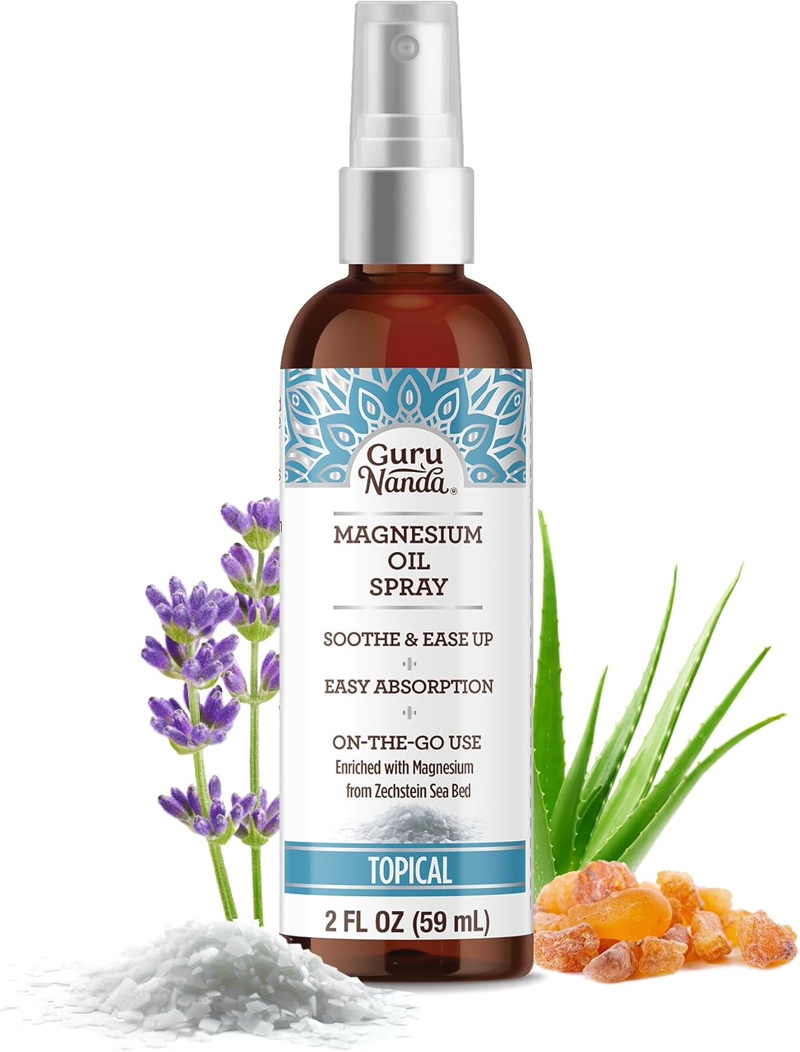GuruNanda Magnesium Oil Spray (2 Fl Oz), Topical Magnesium Spray with Natural Essential Oils & Aloe Vera, Helps with Muscle Soreness & Relaxation, Cruelty-Free
