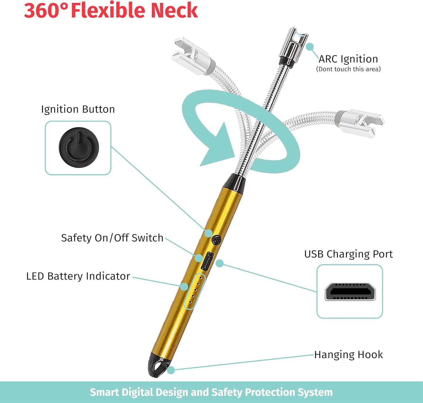 Custom Extra Long Electric Lighter, USB Rechargeable Candle Lighter, Reusable Electric Lighter with Charger for Indoor and Outdoor, Camping Essential for Men and Women, Engravable Designs (Black)