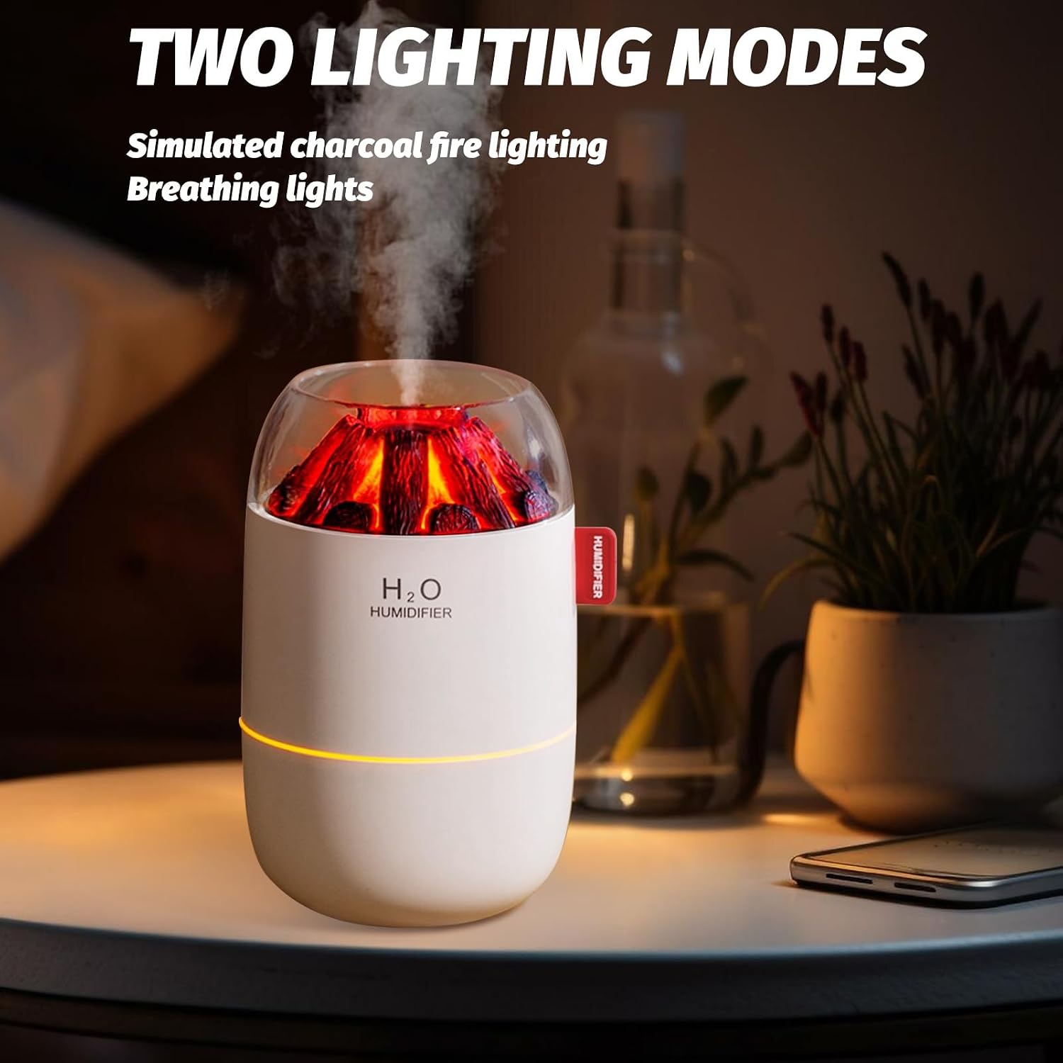 Portable Mini Humidifier for Desk Bedroom Indoor Plant, 280 ml Humidifier for Office Small Room, USB Powered Quiet Cool Mist Humidification Night Light (White)