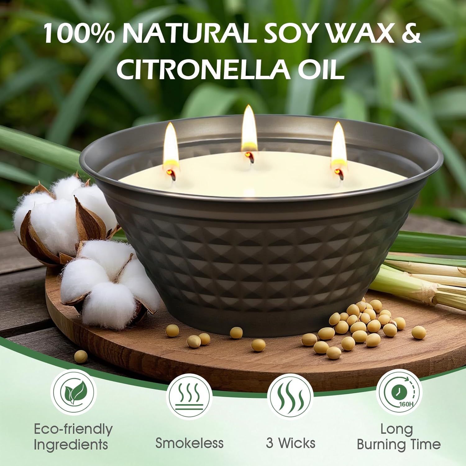 Citronella Candles Outdoor - Large 23oz Citronella Candles Outdoor with Lid,3 Wick Summer Candle Bulk for Patio Home Garden Yard Camping Party Outside Indoor Decorative,Long Burning Time