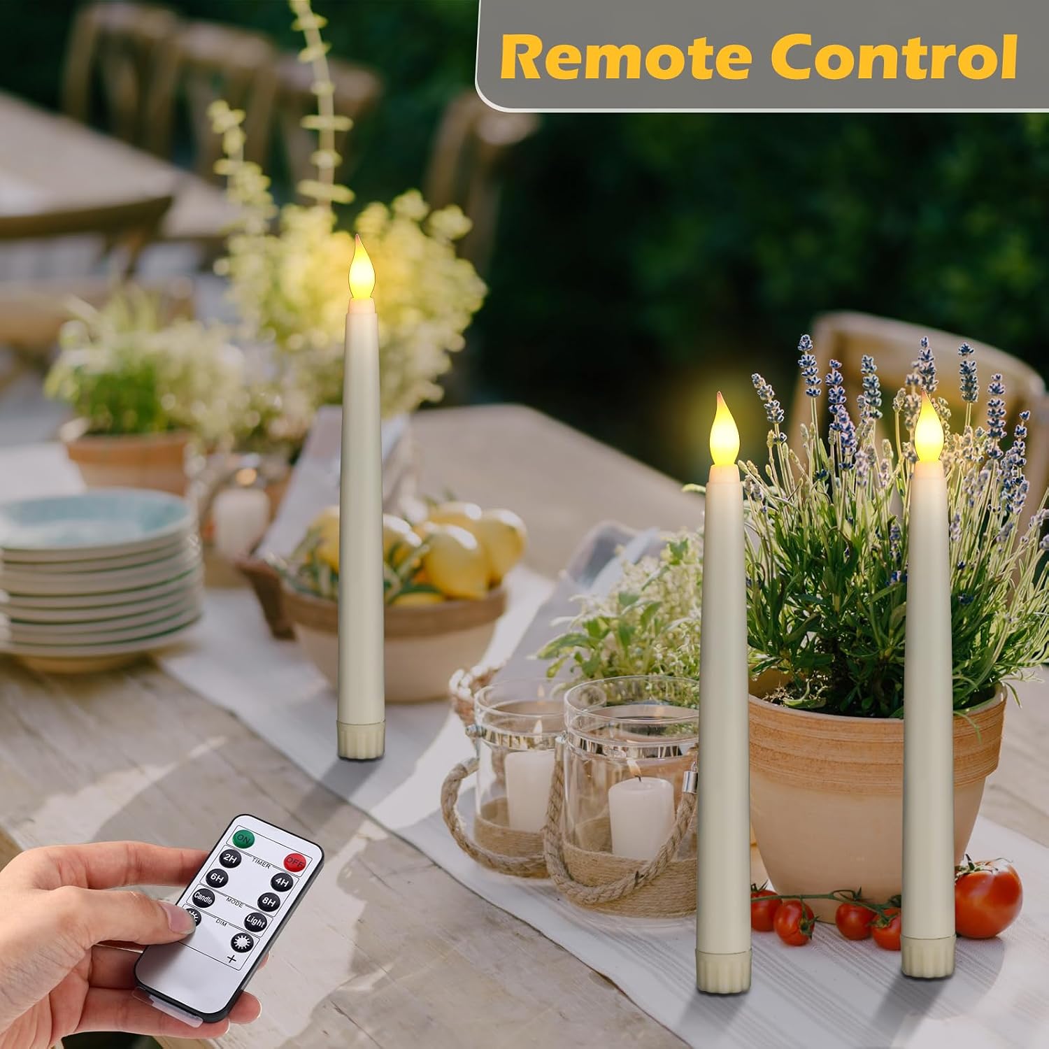 Tuanse 50 Pcs Flameless Taper Candles with Remote Timer and Dimmer Ivory Battery Operated CandleSticks LED Flickering Flameless Candle for Wedding Home Christmas Halloween Party Decor (8.5 Inch)