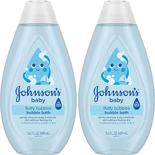 Johnson's Baby Fluffy Bubbles Bubble Bath, No More Tears, Gently Cleanses Delicate Skin Without Feeling Dry, Hypoallergenic, No Added Parabens, Sulfates & Dyes, 13.6 fl. oz (Pack of 2)