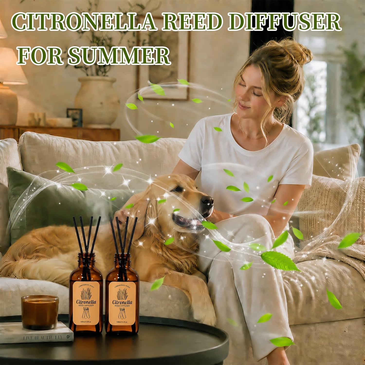 STRN Citronella Reed Diffuser Set, Citronella Scent Oil Diffuser with 18 Sticks, 3 Packs 300ML(10.14fl.oz), Summer Air Fresheners, Refreshing Long-Lasting Fragrance for Living Room, Bedroom, Office