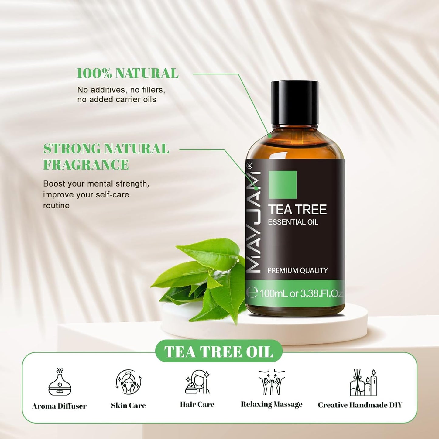 Tea Tree Essential Oil for Diffuser, MAYJAM Pure Essential Oils, Huge 3.38FL.OZ Bottle, Tea Tree Oil with Glass Dropper