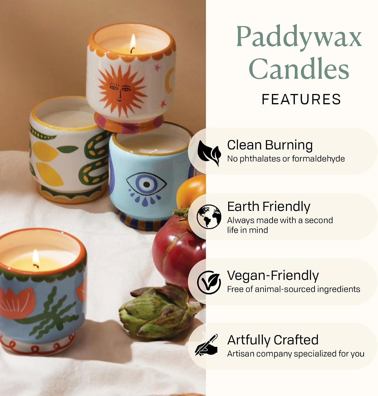 Paddywax Scented Candles Dopo Hand-Painted Ceramic Luxury Artisan Candle, 8-Ounce, Palm Tree - Lush Palms