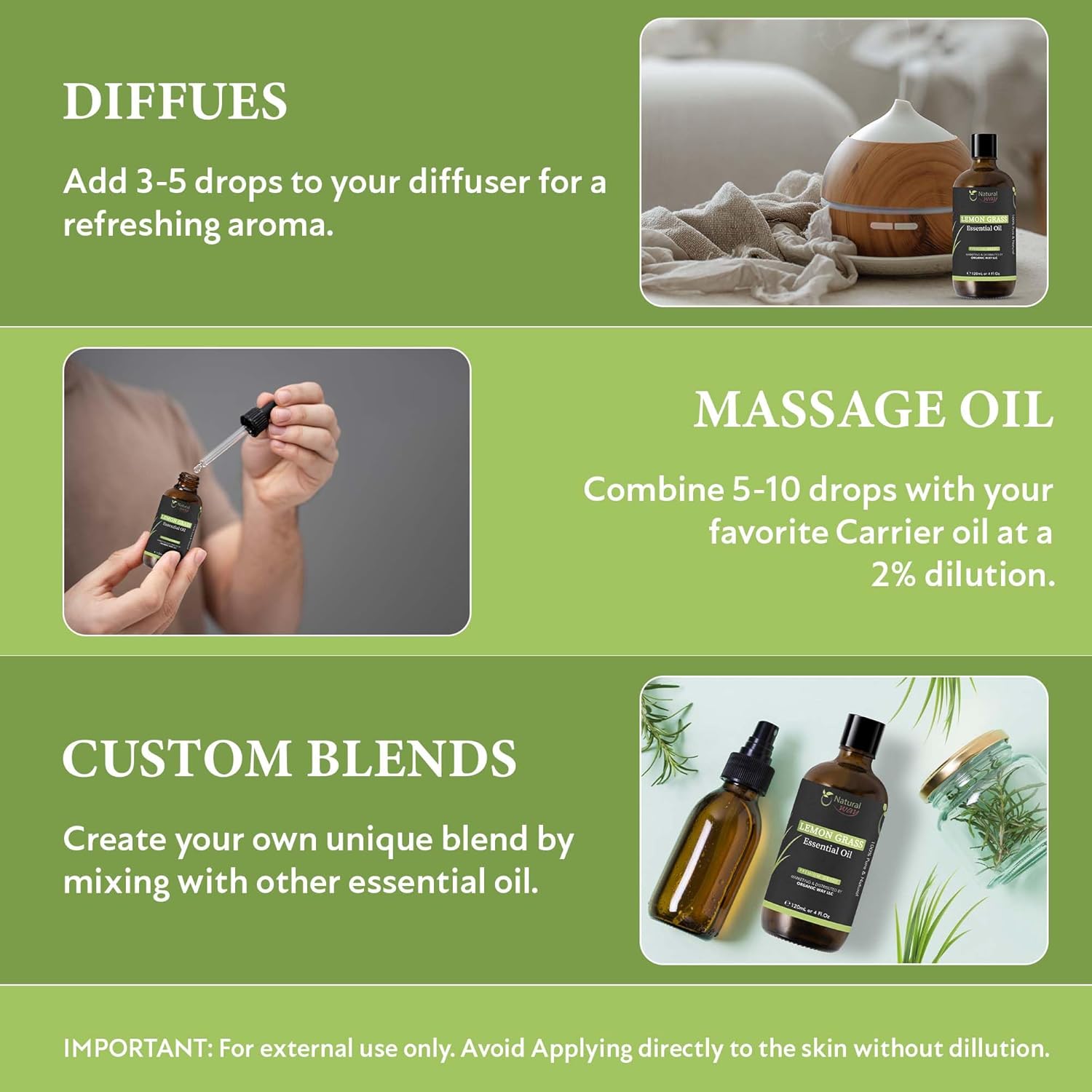 Essential Oil | Pure Aromatherapy Oil for Diffusers, Hair Growth, Skin, Scalp Care, Massage | Refreshing Hair Oil for Women & Men | Essential Oil for Diffuser (Lemongrass)